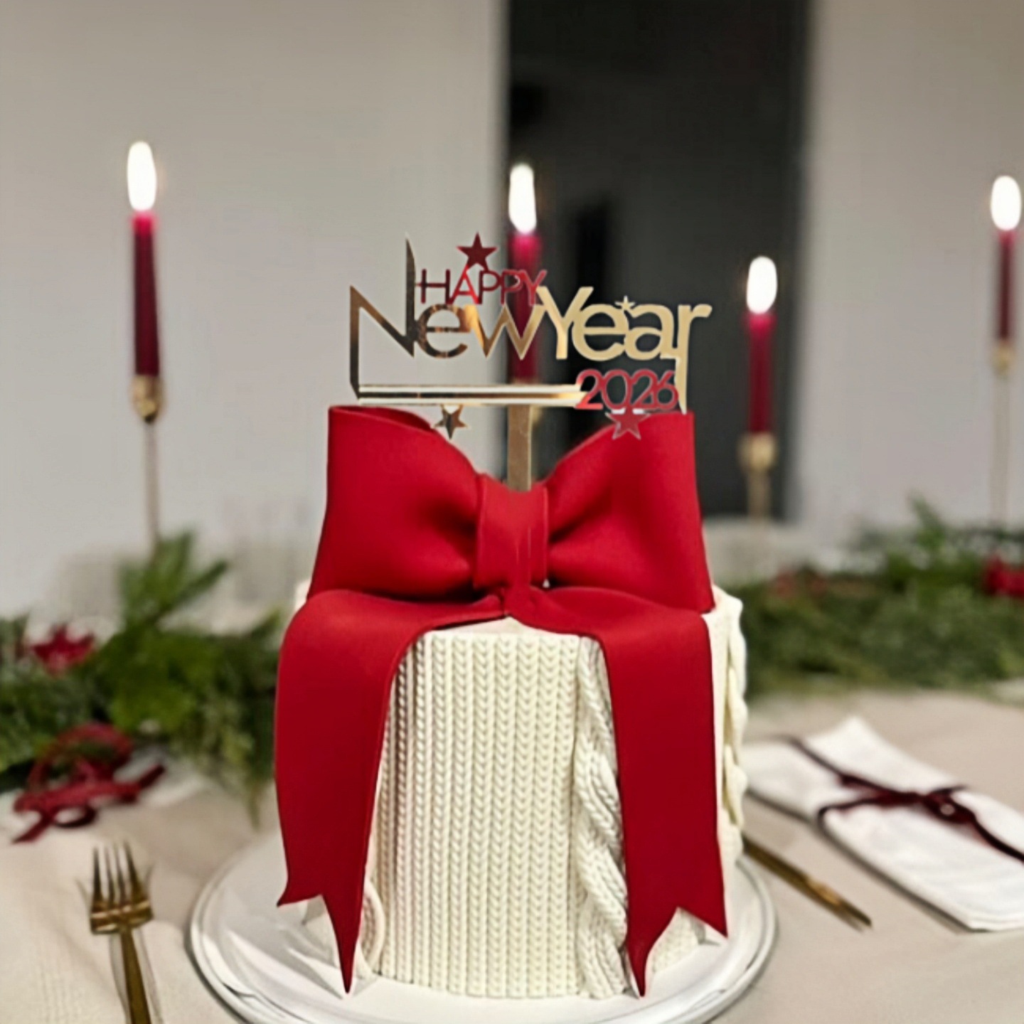 2026 New Year Acrylic Cake Toppers - "Happy New Year" Themed Decorations for New Year Party Cakes