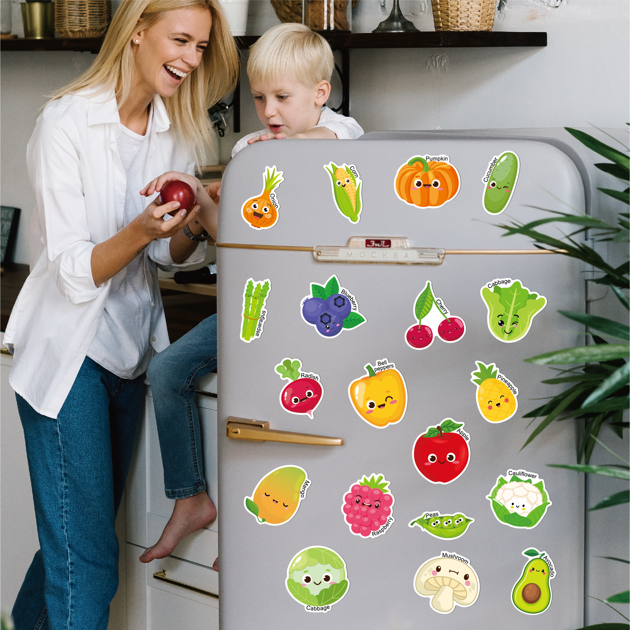 43-Piece Magnetic Fruits and Vegetables Fridge Magnets - Kids Educational Soft Magnetic Toy for Early Learning, Fruit Vegetable Recognition & Preschool Language Development