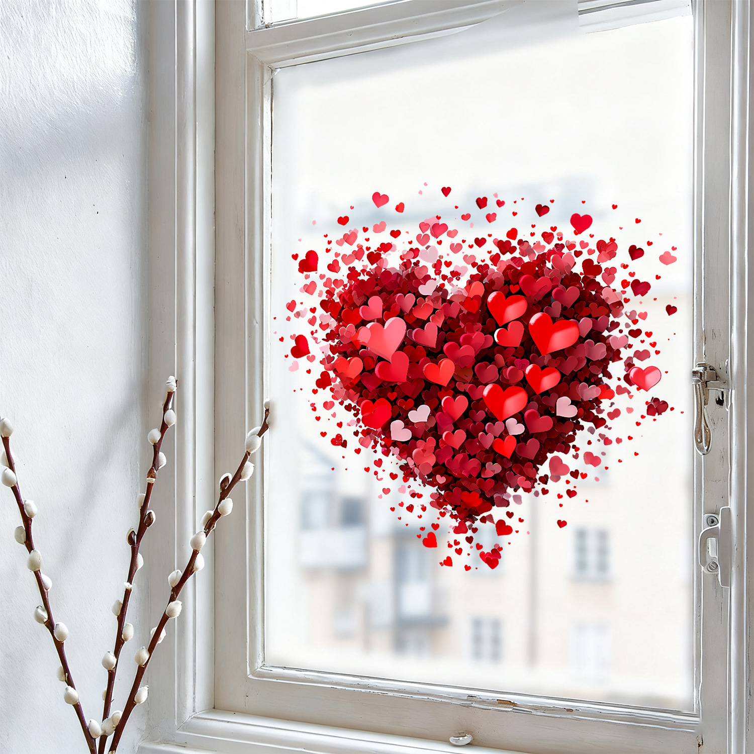 Valentine's Day Heart Window Stickers - Static Cling Decor for Bedroom/Living Room/Dining Room, No Glue Reusable Glass Decals for Holiday