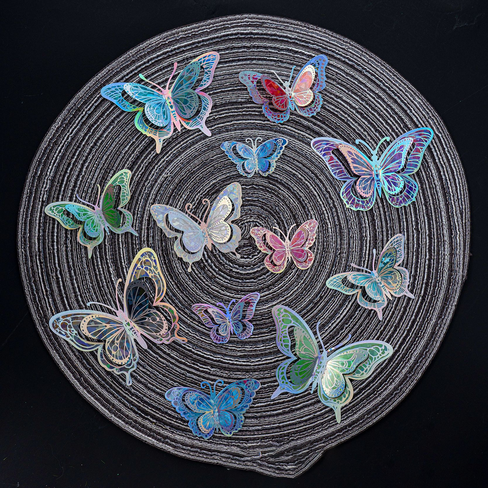 Rainbow Holographic Butterfly Stickers: Magical Decor for Your Wall, 12-Piece Set with 8 Dreamy Colors