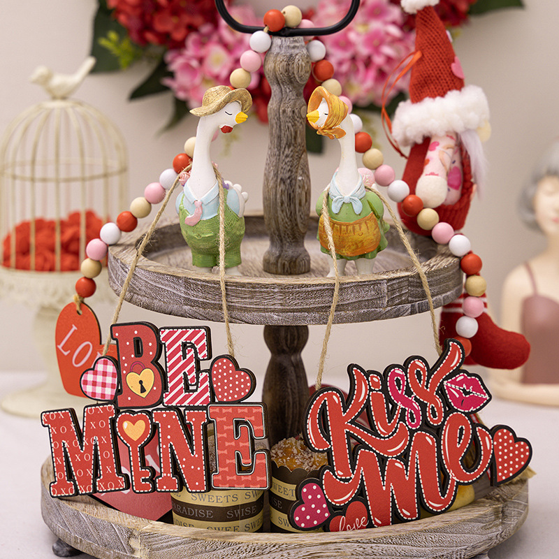 Complete Valentine's Party Decor Kit | Red Wooden Hanging Ornaments for Wall Door & Table, Coordinated Countryside Themed Set for Valentine's Celebrations