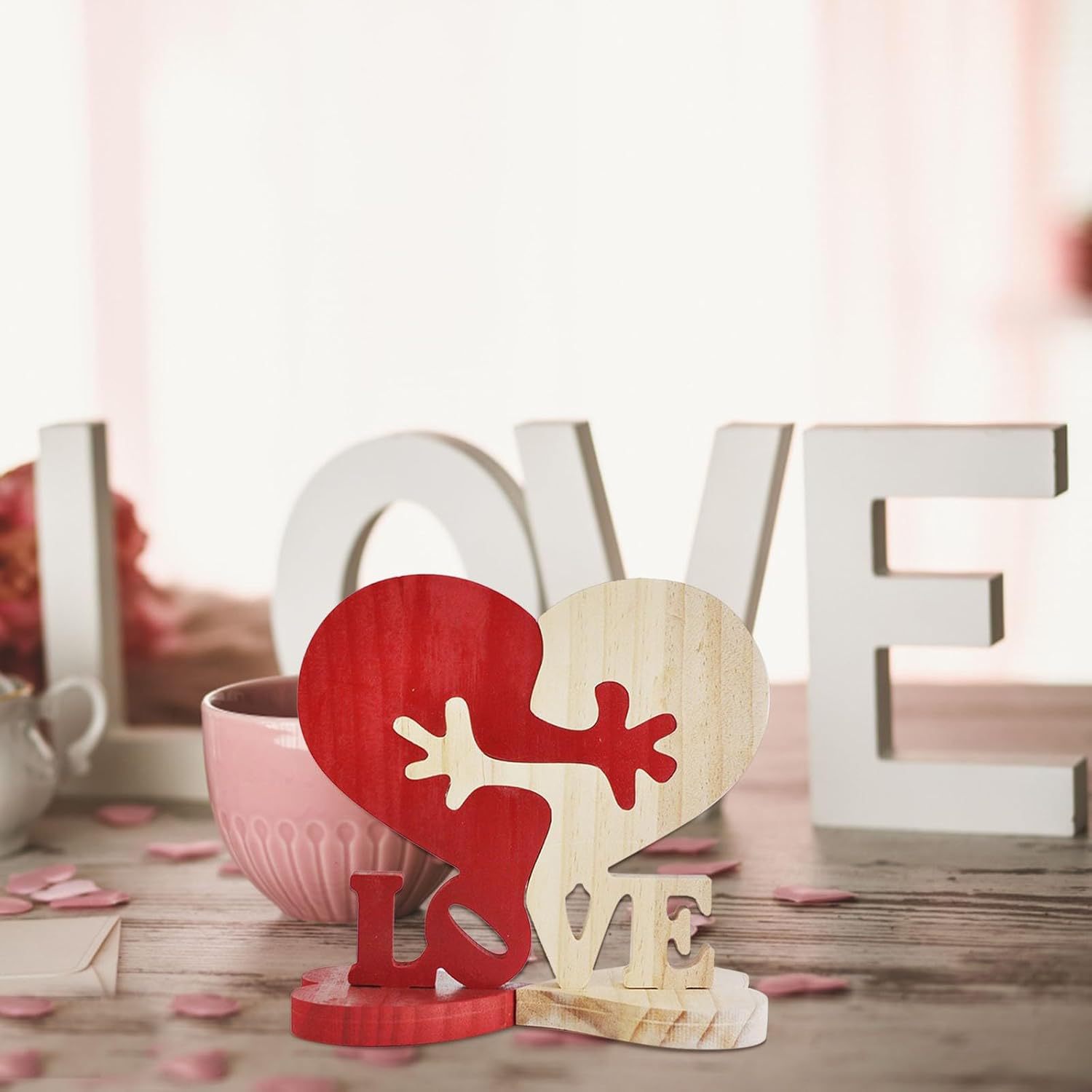 Interactive Love Token Set | Separable Wooden Heart Sculpture for Couples, Symbolic Connection Gift for Valentine’s Day, Meaningful Home Accent with Relationship Theme