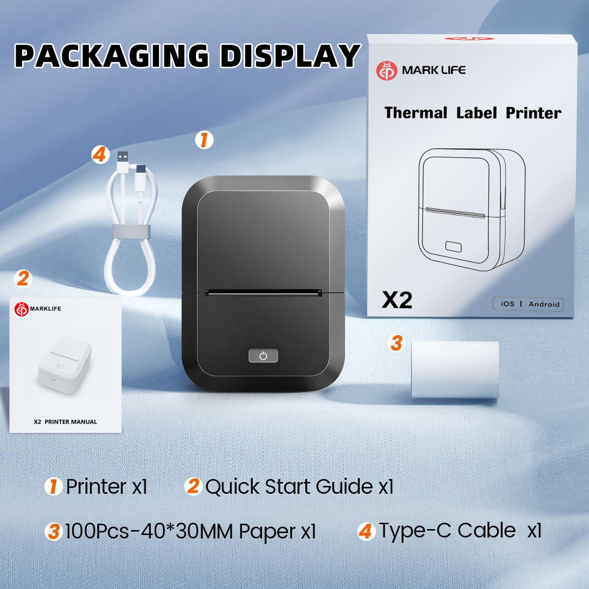 Professional Mobile Thermal Printer X2 | 58mm 203dpi High Resolution Barcode & Receipt Printer, ROHS Certified Portable Label Maker for Business