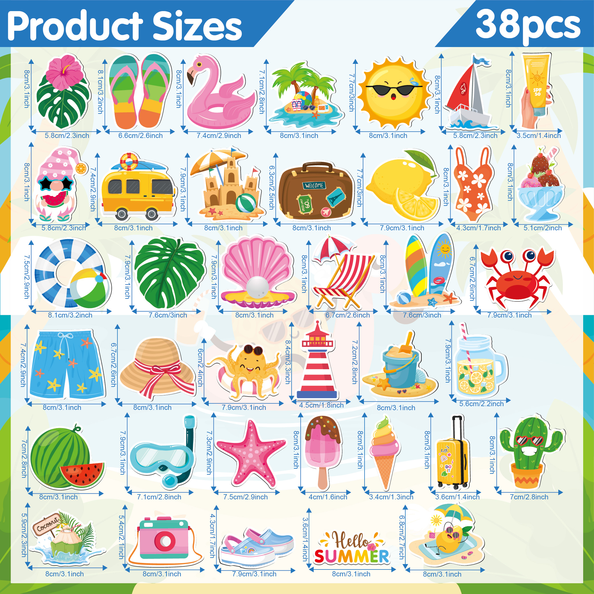 Summer Beach Magnetic Decor Set | Soft Fridge Magnets with Coastal Designs, Vibrant Vacation Theme Stickers for Refrigerator & Metal Surfaces