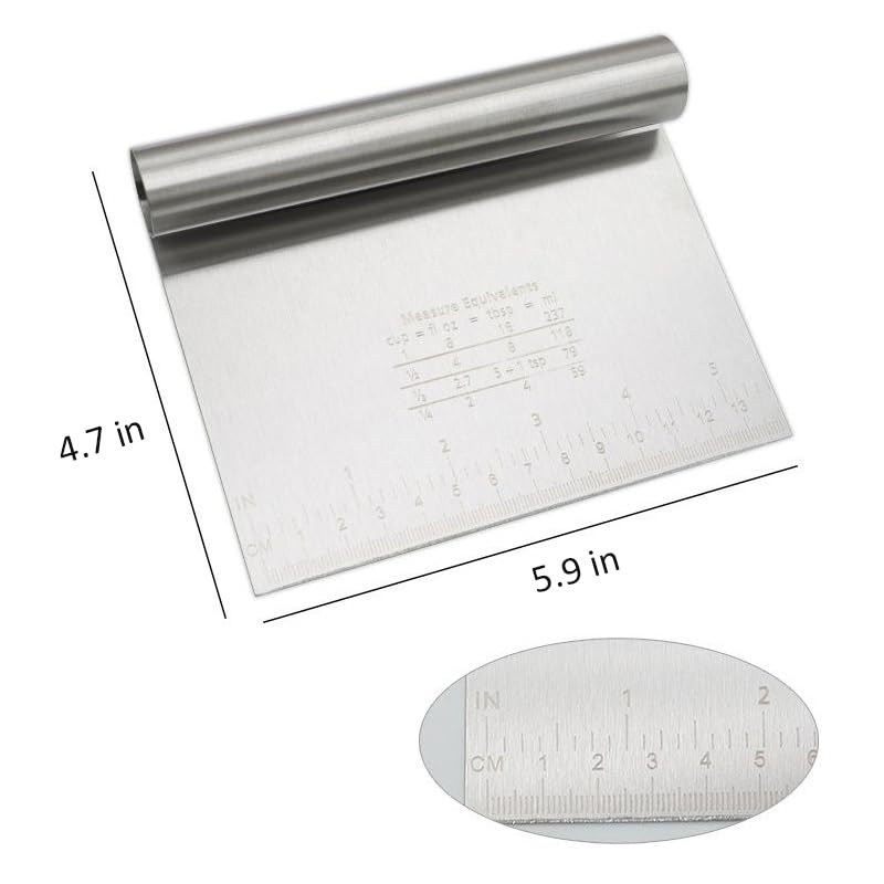 6-in-1 Stainless Steel Kitchen Multi-Tool: Heavy Duty Scraper, Dough Cutter, Vegetable Chopper, Pizza Slicer with Built-in Scale | Ergonomic Non-Slip Grip for Easy Cleaning & Space Saving