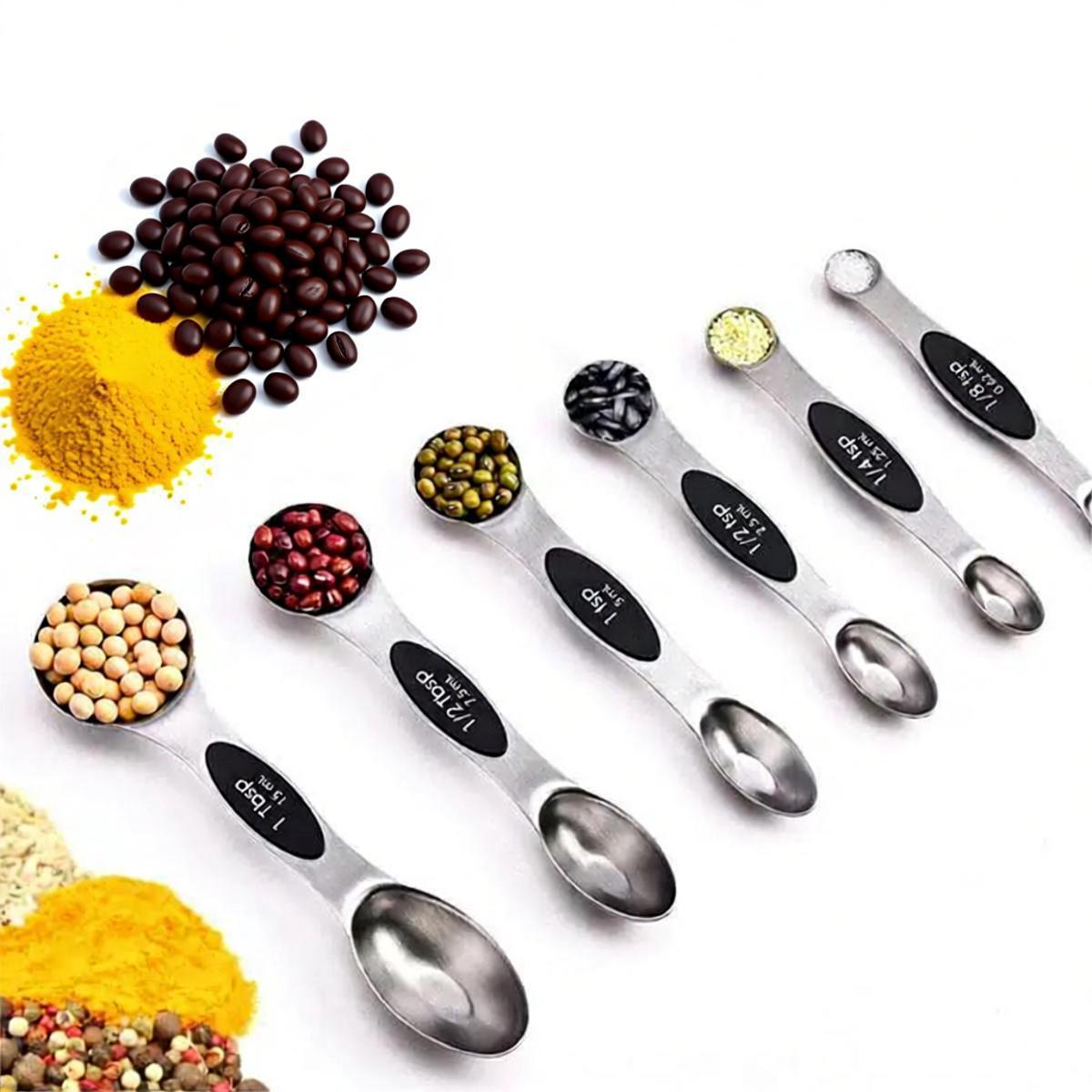 Magnetic Measuring Spoons Set of 9 Dual Sided Stainless Steel Measuring Spoons Stackable Nesting Tablespoon Teaspoon, Fits in Spice Jars, for Dry or Liquid Ingredients