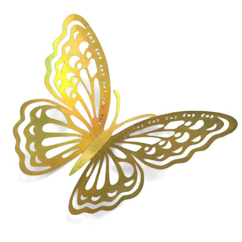 Shimmering 3D Butterfly Decor Set: Laser-Cut Metallic Design for Walls & Cakes, 12pcs in Mixed Sizes
