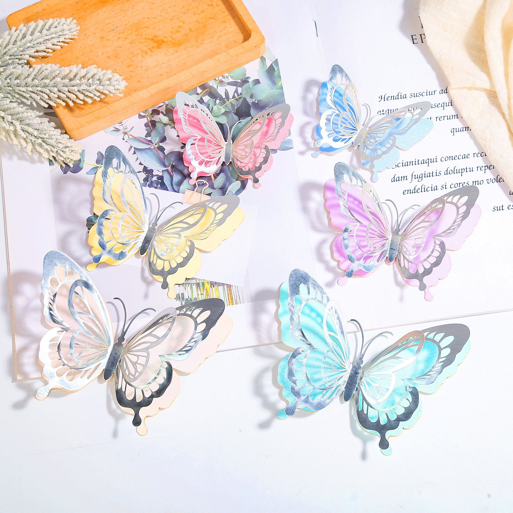 Layered Metallic Butterflies: Whimsical Decor for Your Wall & Cakes, 12-Piece Colorful Set