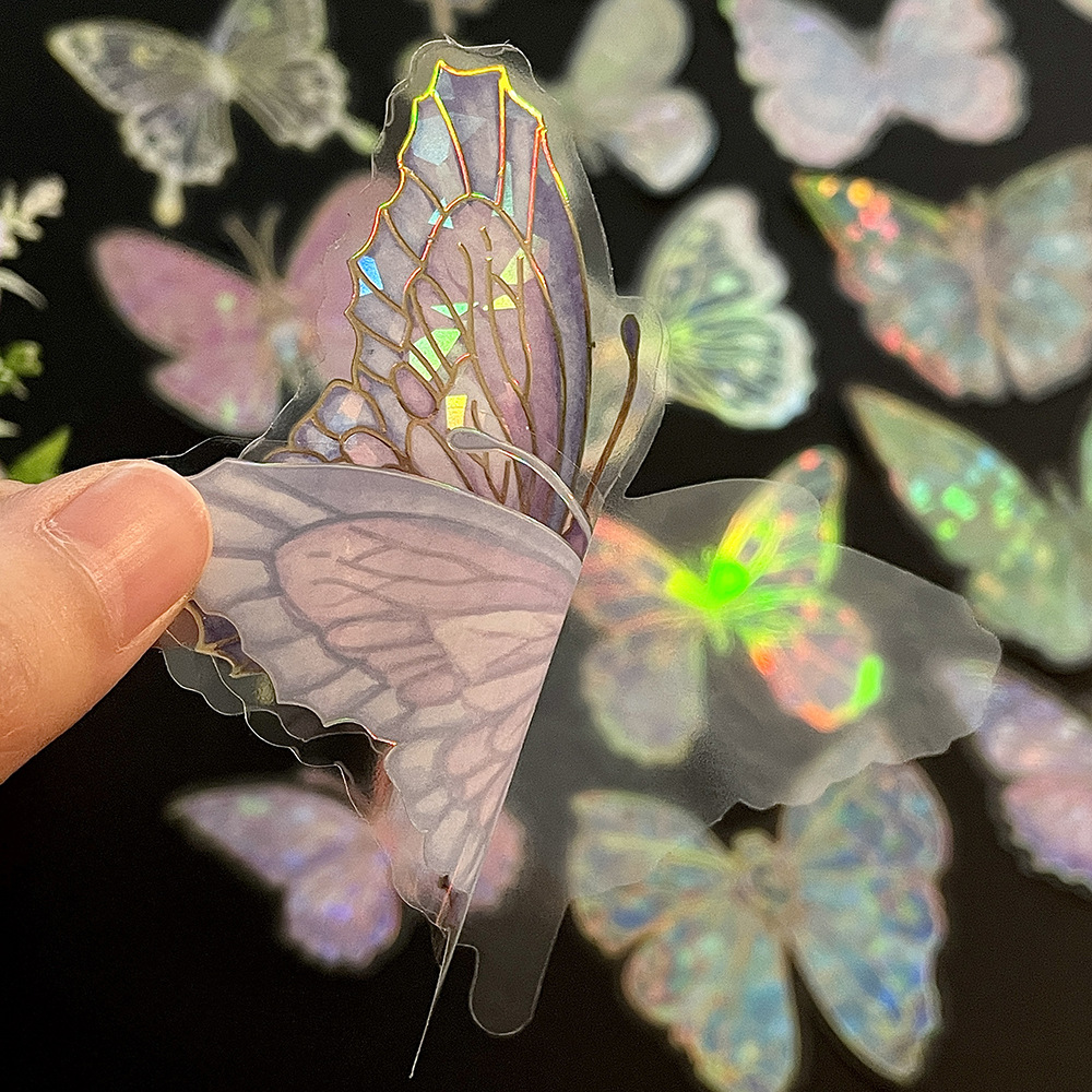 Rainbow Holographic Butterfly Stickers with Gold Foil: Iridescent Decor for Crafts & Journals