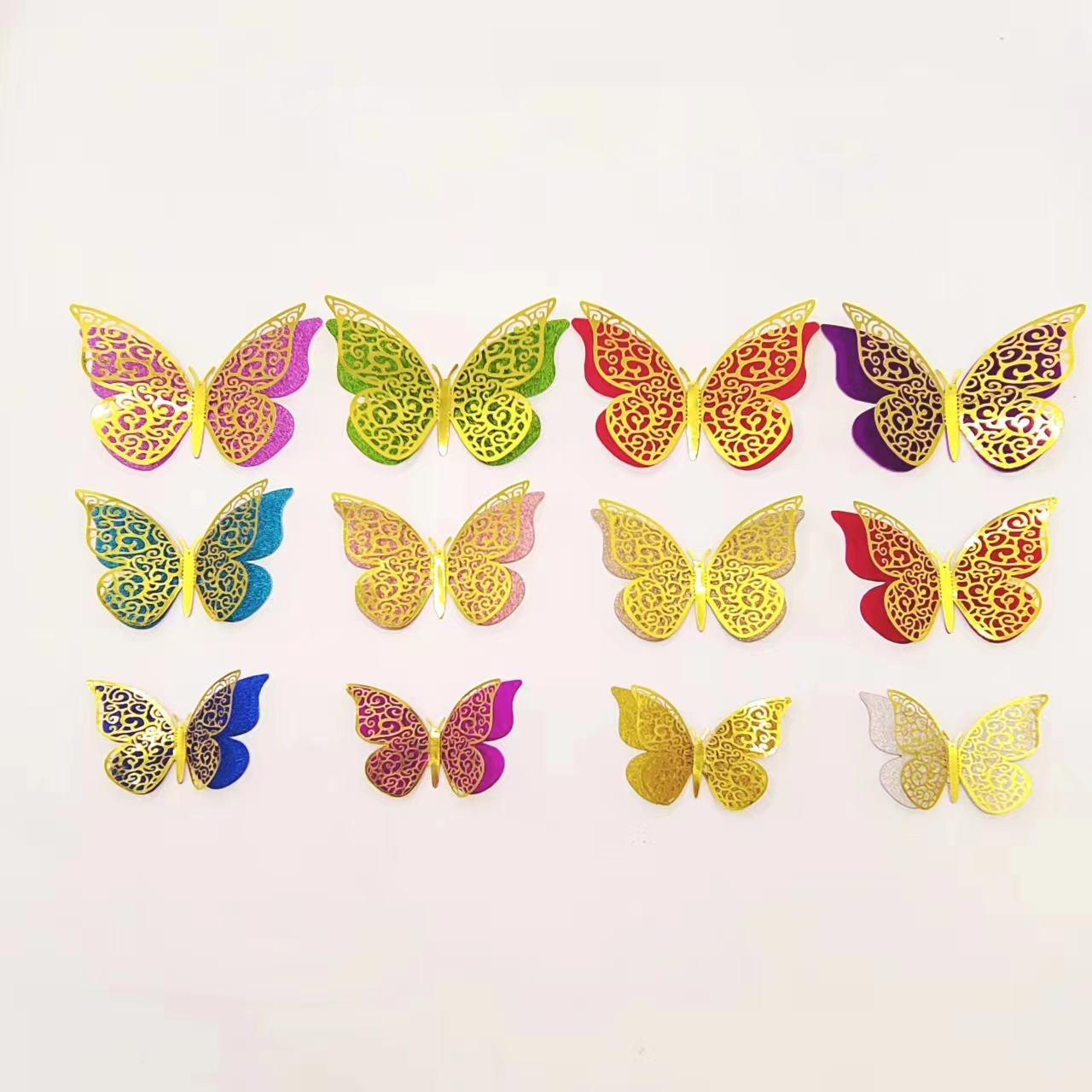 Glitter Gold Butterfly Decor: Sparkling Accents for Festive Walls & Cakes, 12-Piece Set