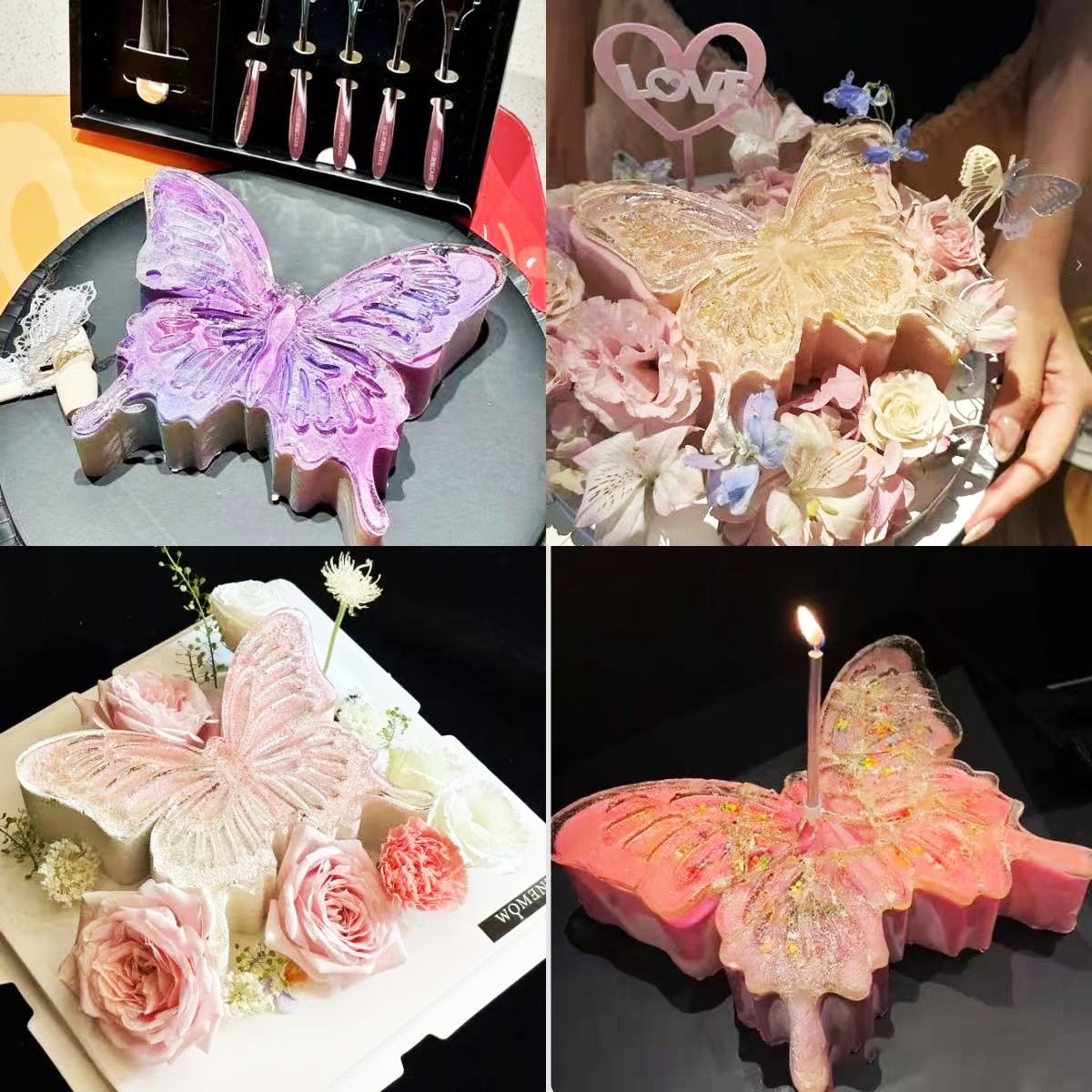 3D Butterfly Silicone Mold Set Sugar Sheet Isomalt Mousse Cake Baking Mold Multiple Sizes Butterfly Shape Dessert Decorating Mould