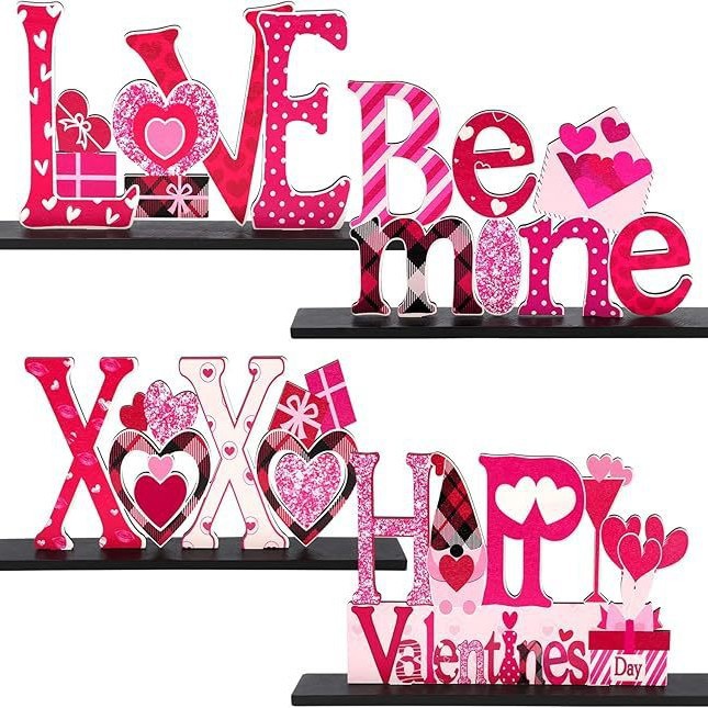 Romantic Dinner Table Centerpiece | Wooden Love Sign for Couples' Dining Setup, Candlelit Valentine's Decor with Heart Carving, Intimate Table Setting Accent for Two