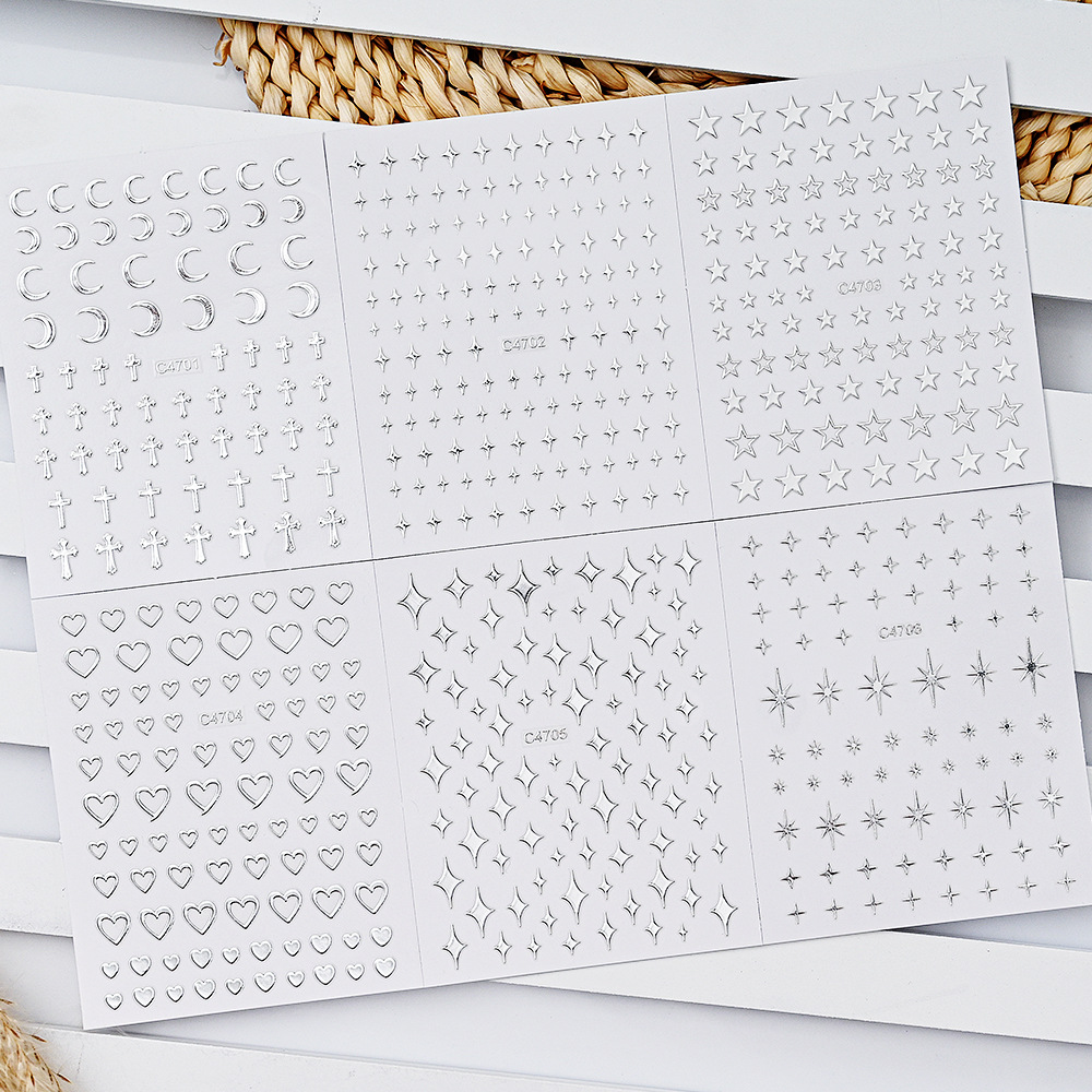 Liquid Metal Mirror Nail Stickers | Y2K Millennium Style Star & Heart Small Pattern Nail Art, Edgy Fashion Nail Decals Set