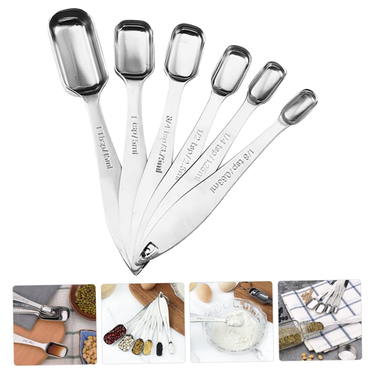 6pcs Stainless Steel Measuring Spoon for Kitchen Seasoning Spoons Ergonomic Handle Compact Design for Easy Storage for Baking and Cooking