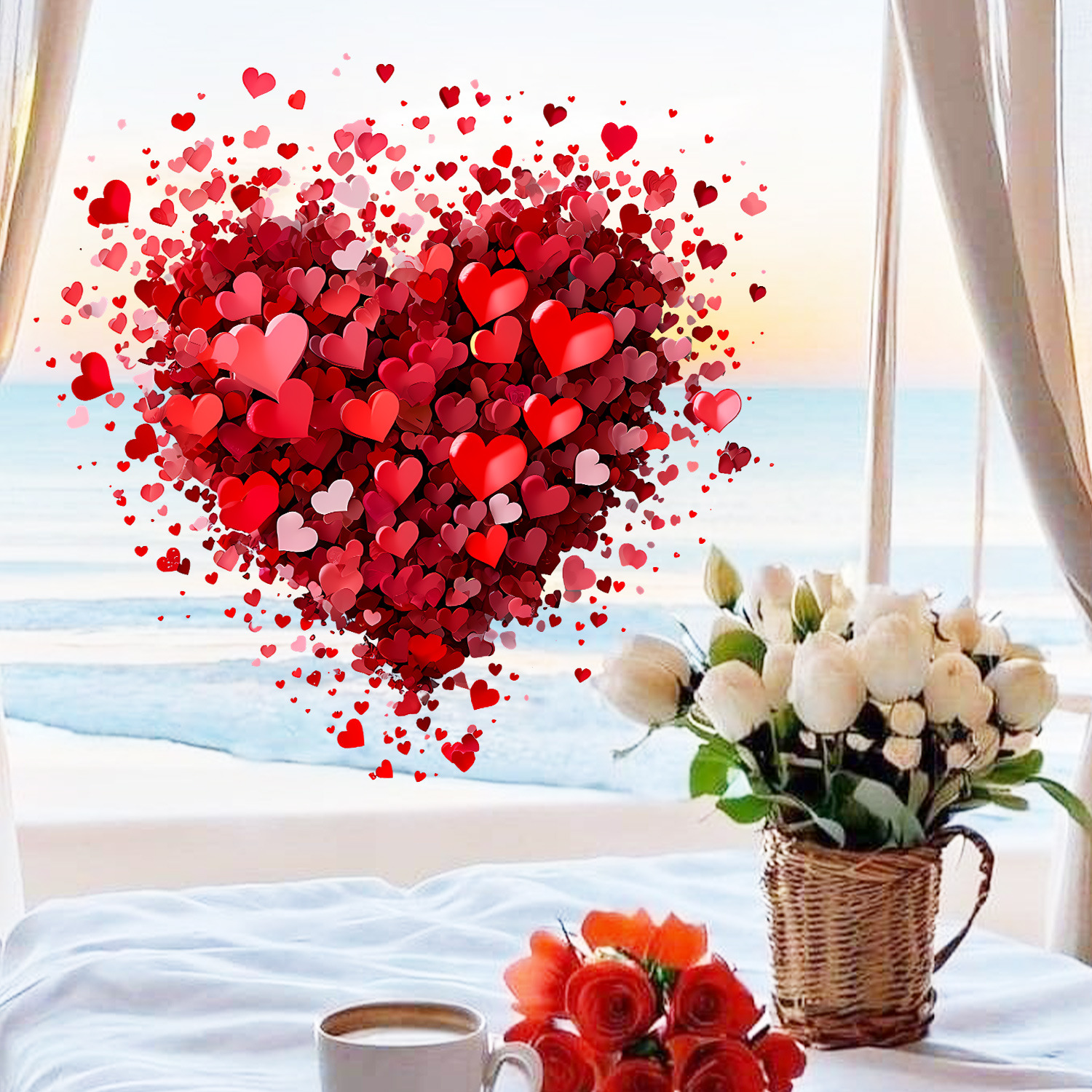 Valentine's Day Heart Window Stickers - Static Cling Decor for Bedroom/Living Room/Dining Room, No Glue Reusable Glass Decals for Holiday