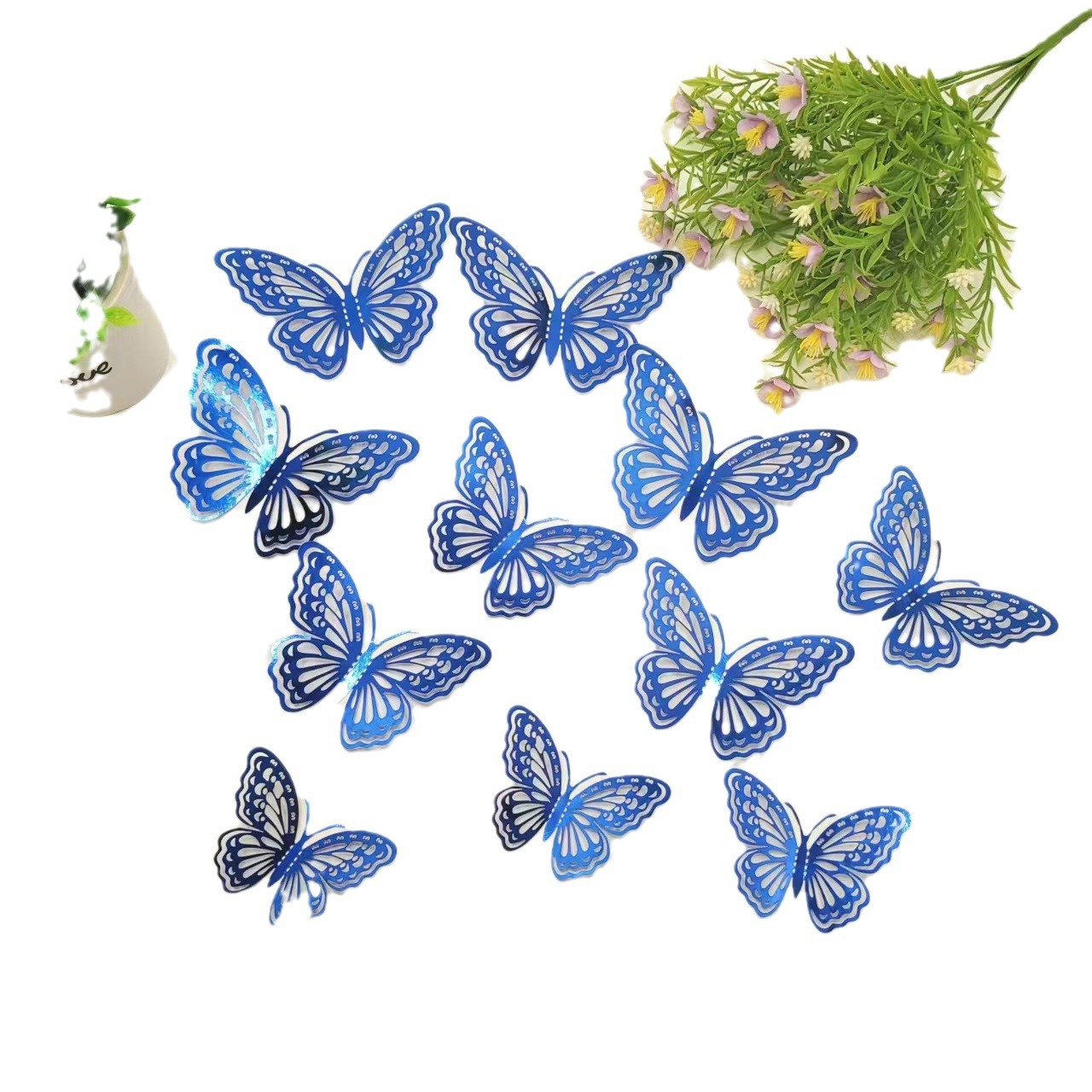 Shimmering 3D Butterfly Decor Set: Laser-Cut Metallic Design for Walls & Cakes, 12pcs in Mixed Sizes