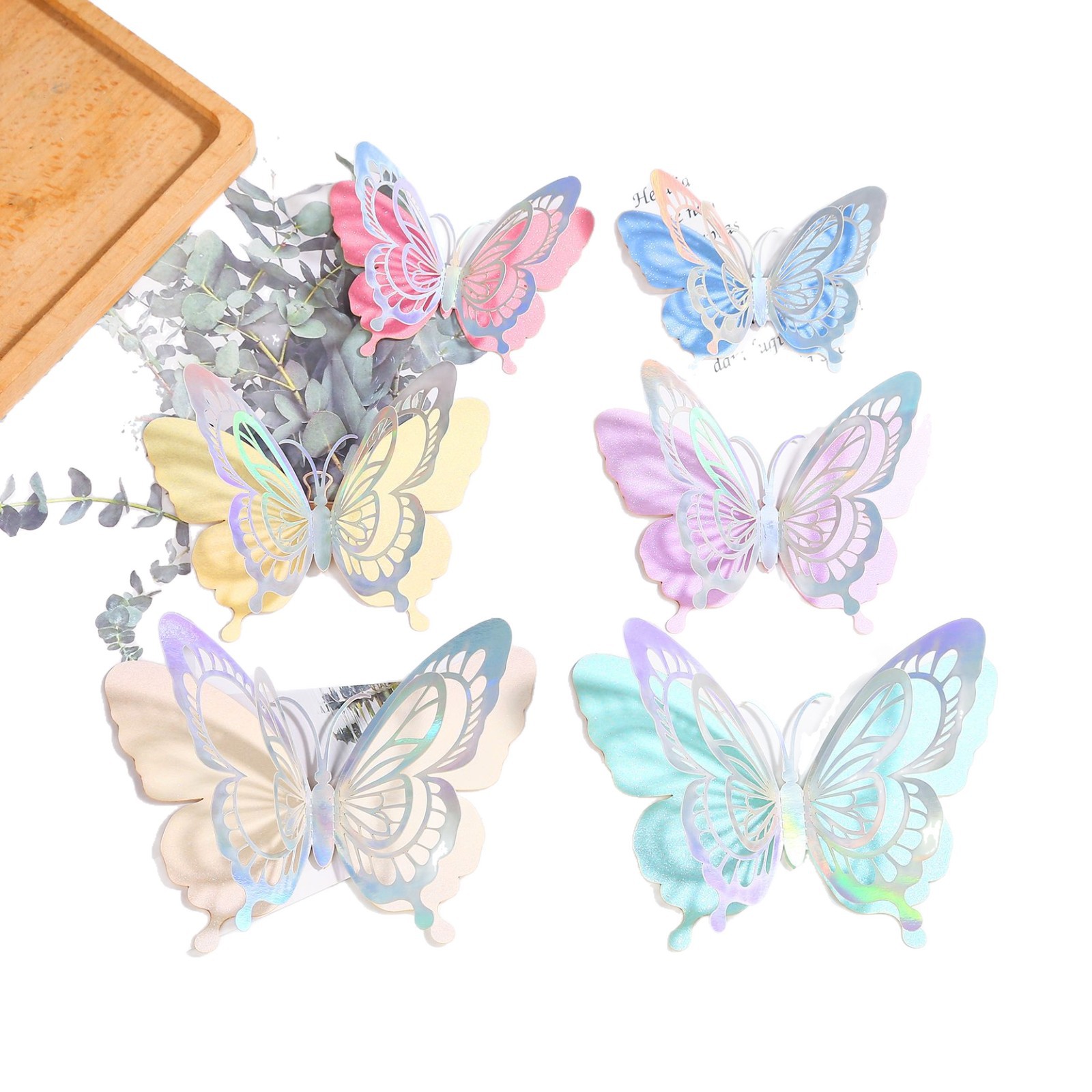 Layered Metallic Butterflies: Whimsical Decor for Your Wall & Cakes, 12-Piece Colorful Set