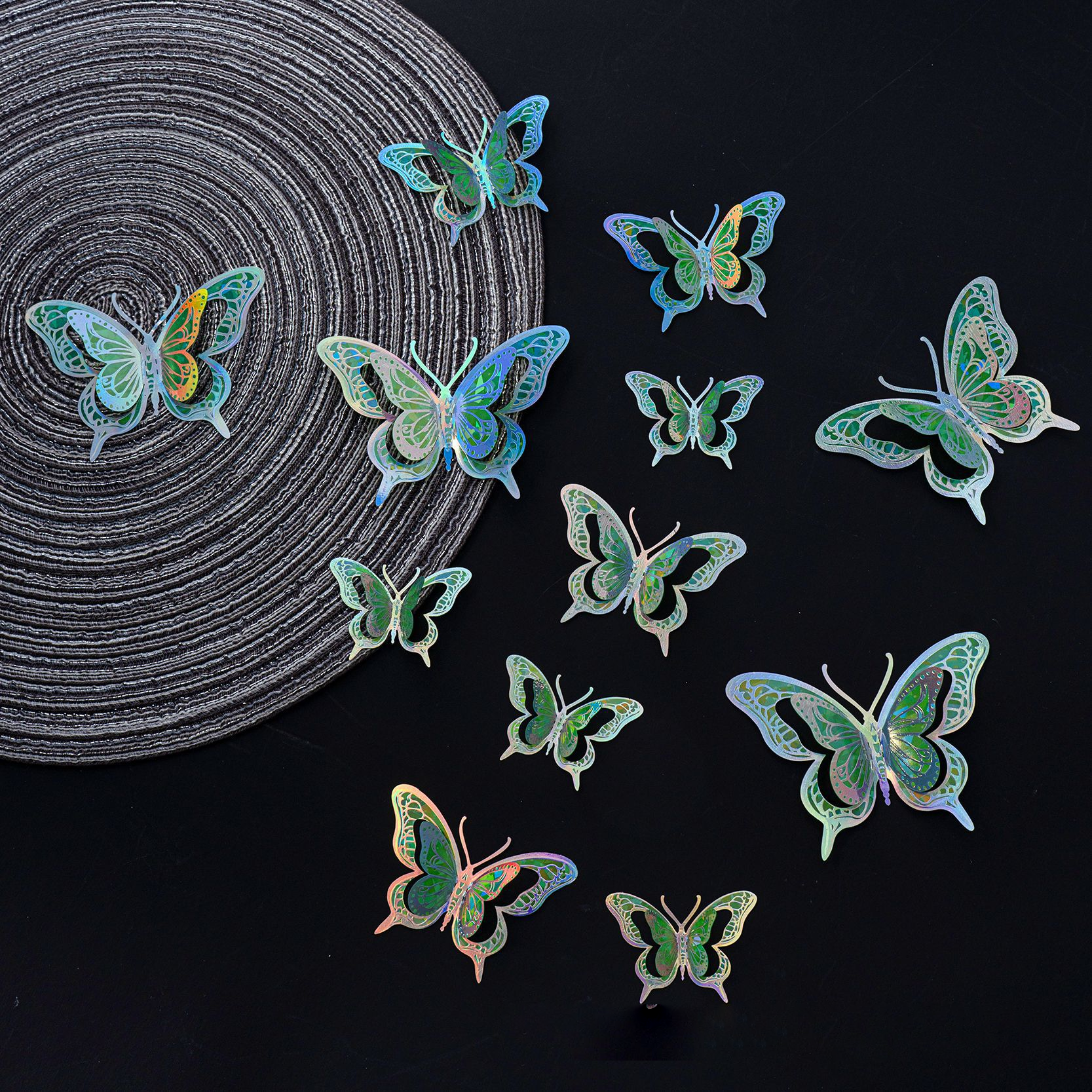 Rainbow Holographic Butterfly Stickers: Magical Decor for Your Wall, 12-Piece Set with 8 Dreamy Colors
