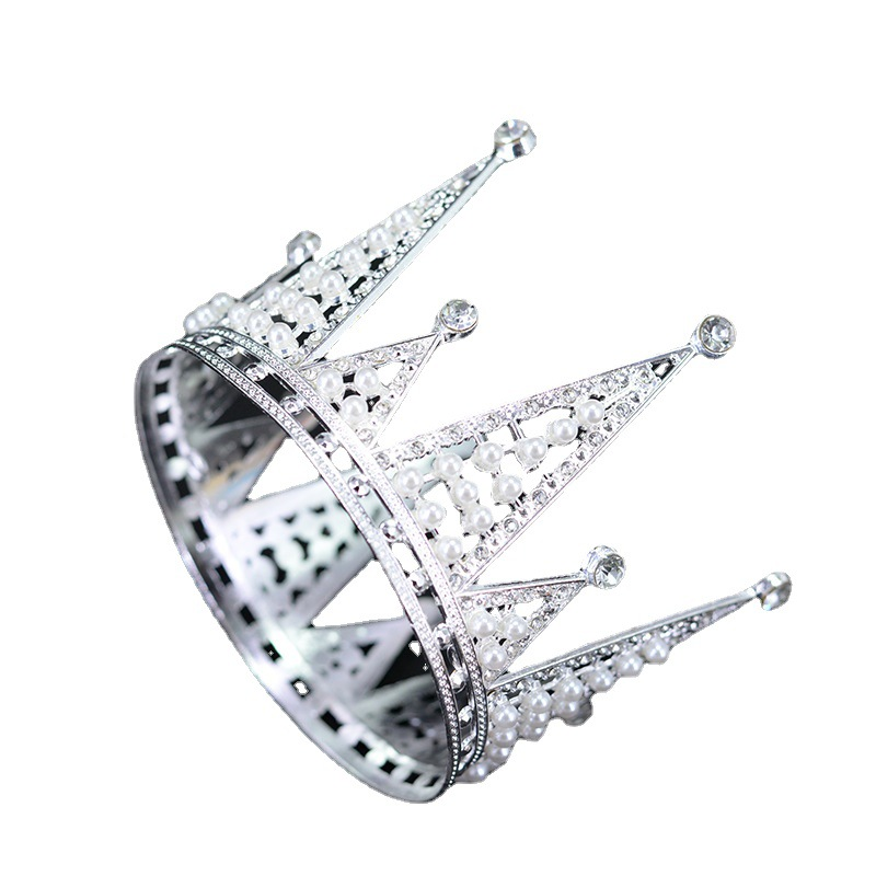 Princess Rhinestone Crown - Round Heart Design, Dual Use for Kids' Birthday Cake Decoration & Stage Performance Accessories