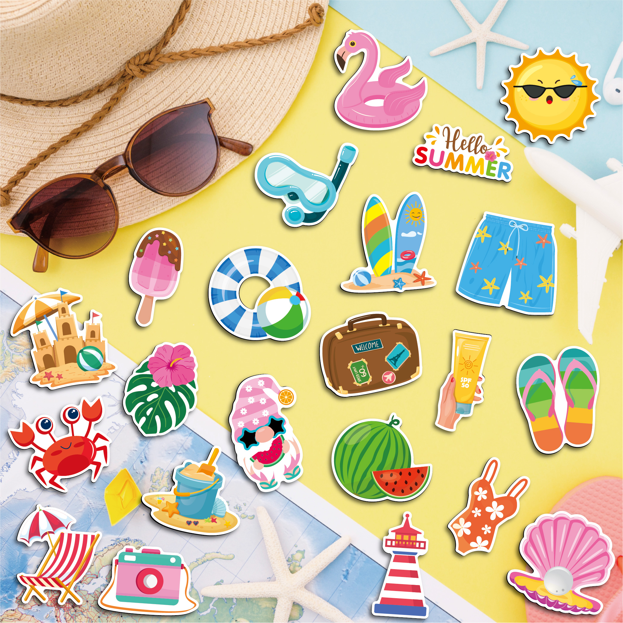 Summer Beach Magnetic Decor Set | Soft Fridge Magnets with Coastal Designs, Vibrant Vacation Theme Stickers for Refrigerator & Metal Surfaces