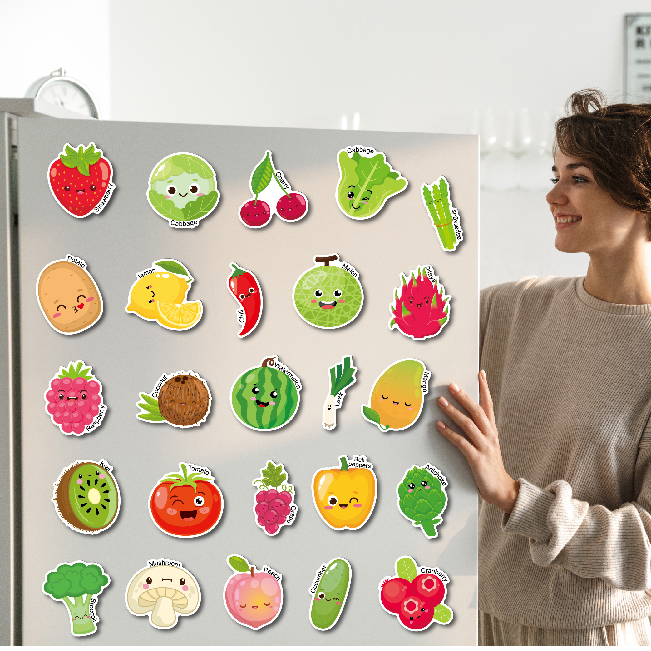 43-Piece Magnetic Fruits and Vegetables Fridge Magnets - Kids Educational Soft Magnetic Toy for Early Learning, Fruit Vegetable Recognition & Preschool Language Development