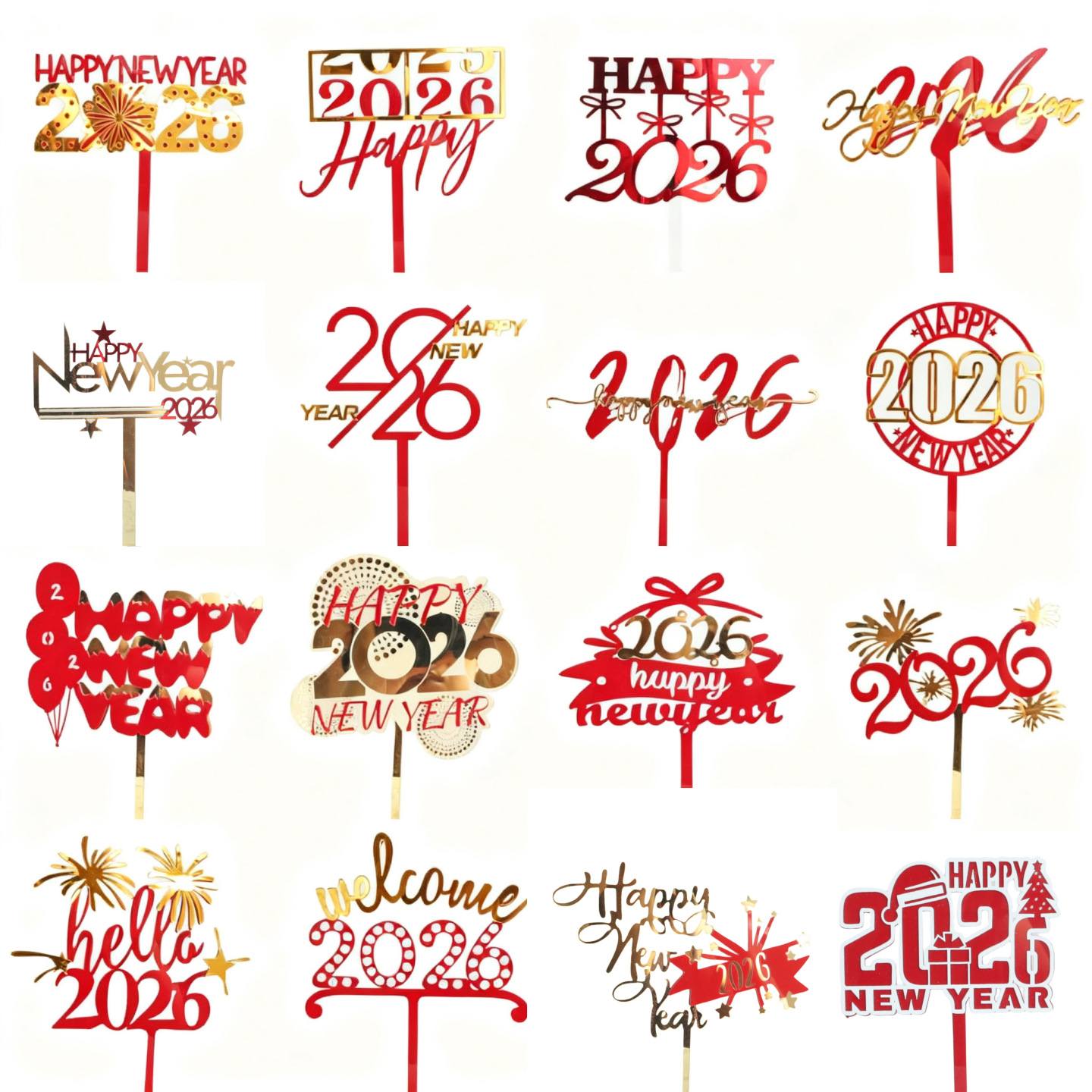 2026 New Year Acrylic Cake Toppers - "Happy New Year" Themed Decorations for New Year Party Cakes
