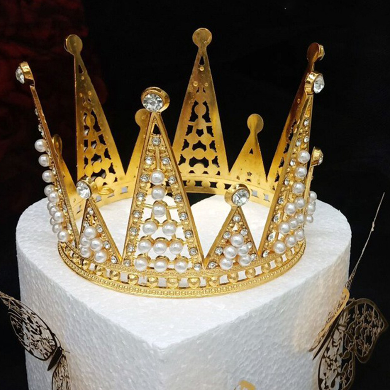 Princess Rhinestone Crown - Round Heart Design, Dual Use for Kids' Birthday Cake Decoration & Stage Performance Accessories