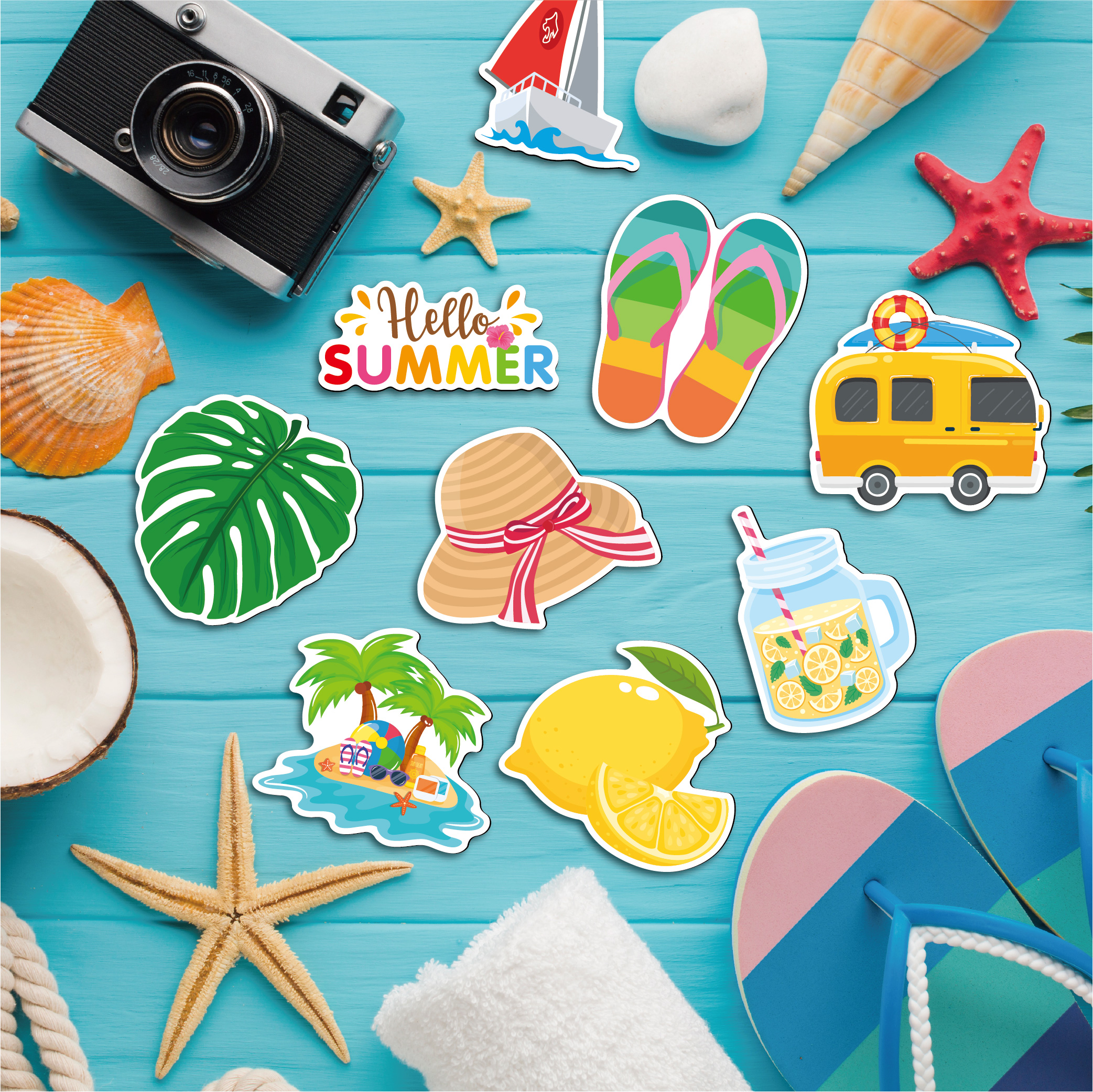 Summer Beach Magnetic Decor Set | Soft Fridge Magnets with Coastal Designs, Vibrant Vacation Theme Stickers for Refrigerator & Metal Surfaces