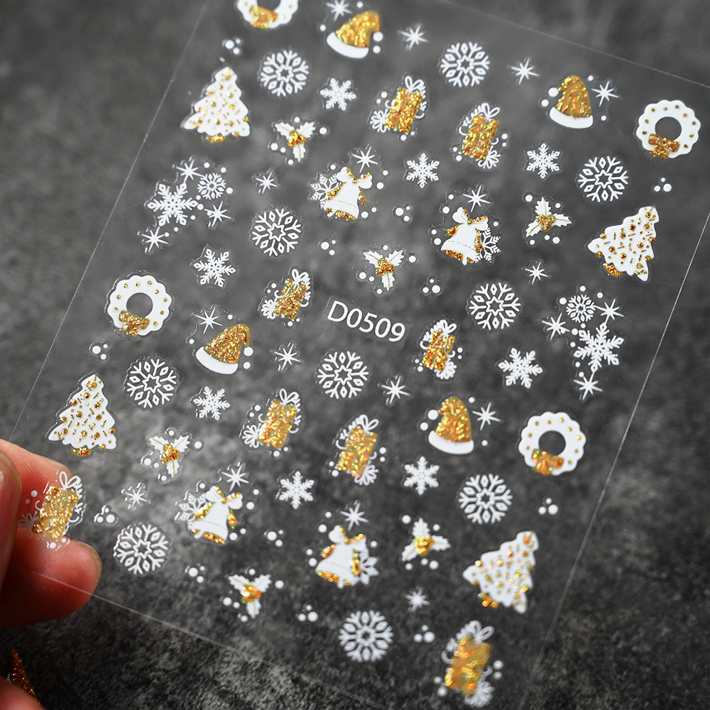 Christmas Nail Art Stickers | Laser Snowflake & Reindeer Nail Decals in Silver White, Festive Holiday Manicure Decorations, Winter Party Nail Art Set