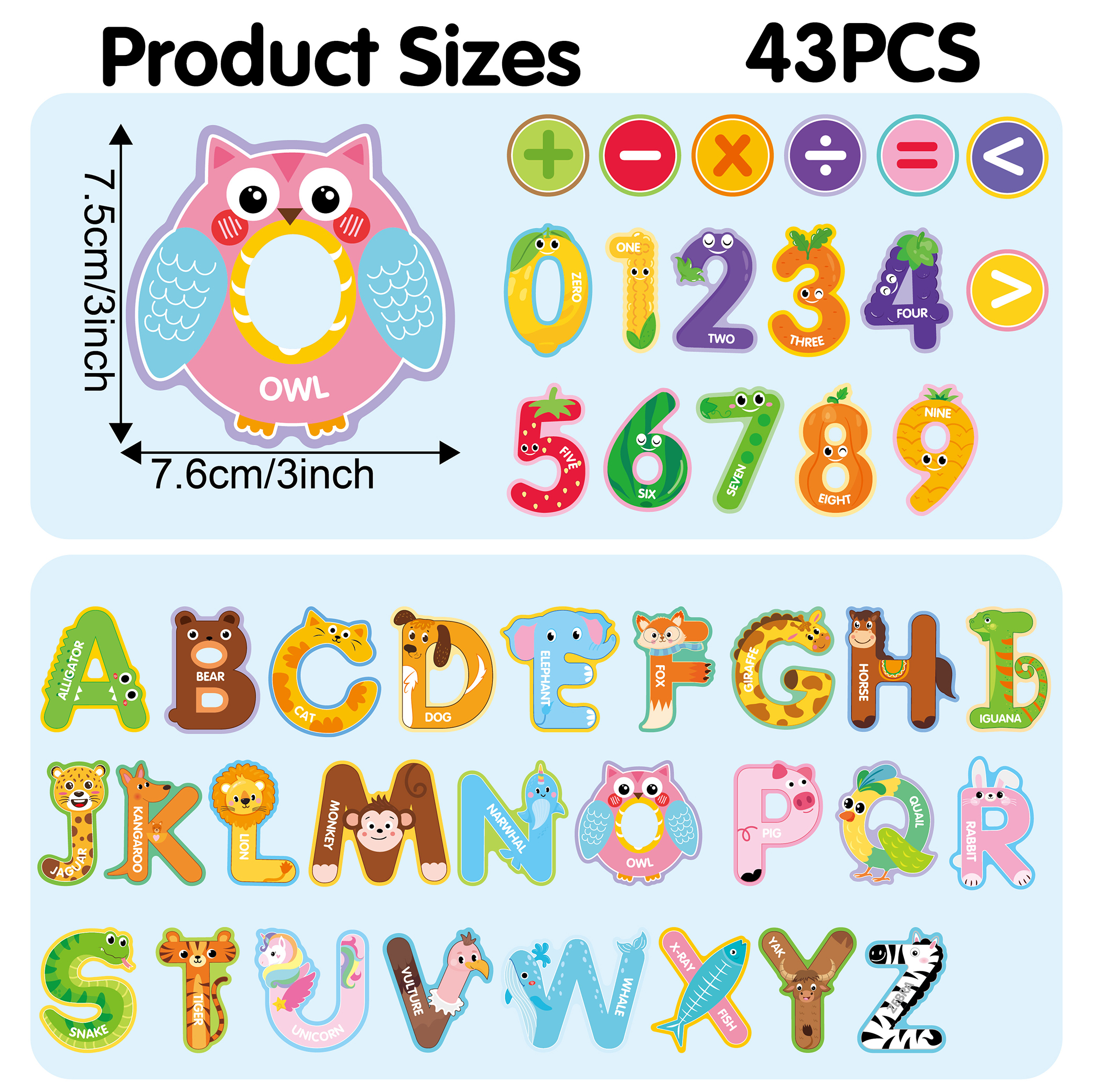 43-Piece Animal-Shaped Soft Magnetic Letter & Number Fridge Magnets - Kids Educational Early Learning Toy