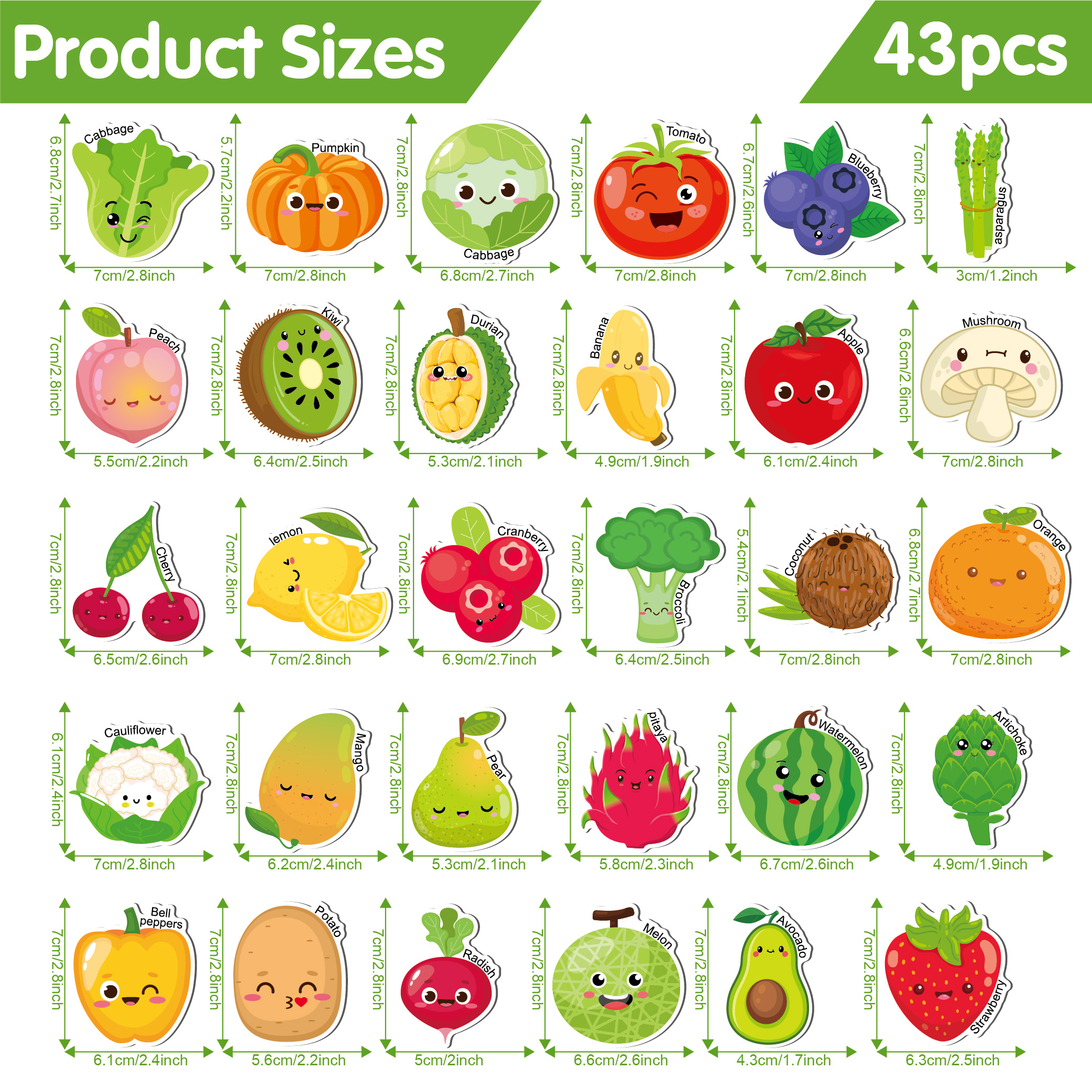 43-Piece Magnetic Fruits and Vegetables Fridge Magnets - Kids Educational Soft Magnetic Toy for Early Learning, Fruit Vegetable Recognition & Preschool Language Development