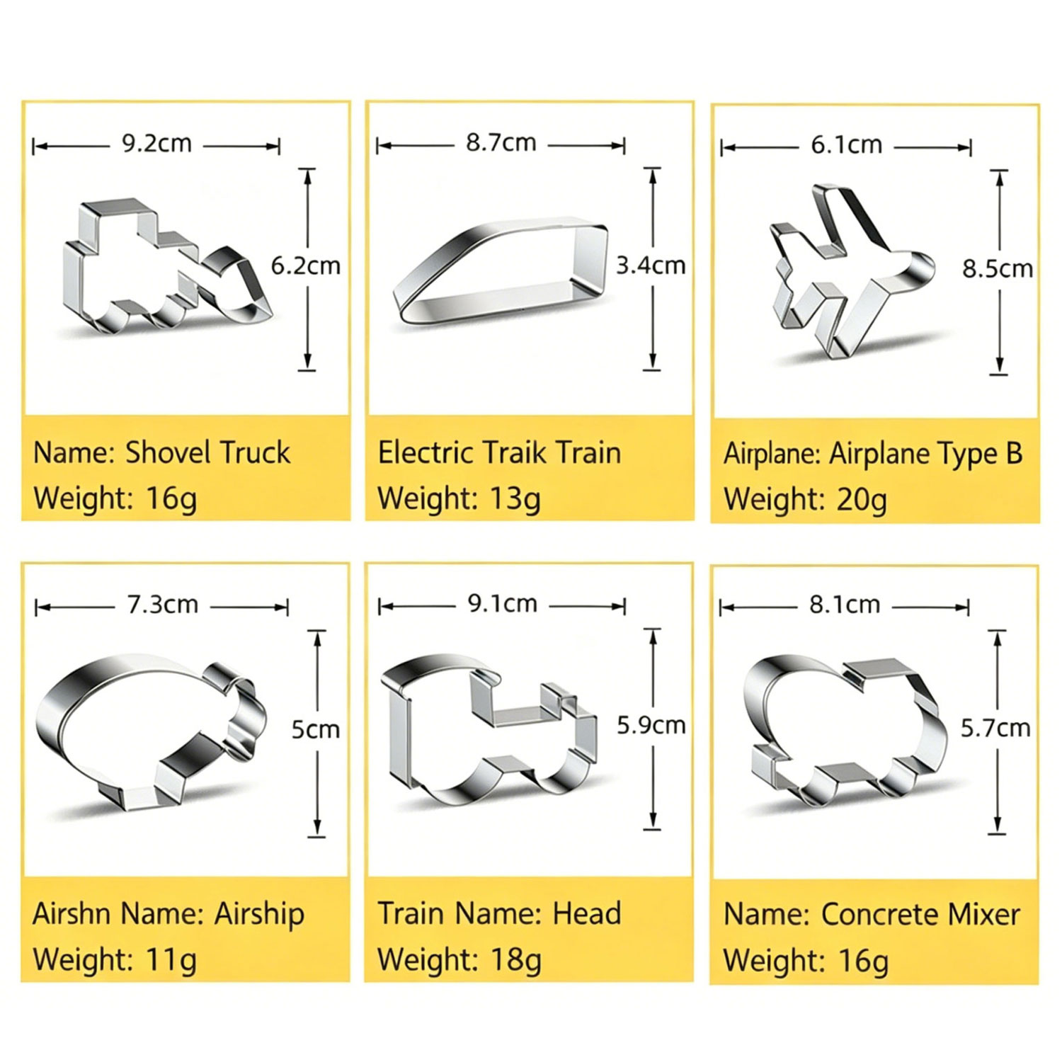 Stainless Steel Cookie Cutters, Kids' Vehicle & Transportation Shapes for Baking & Cake Decorating