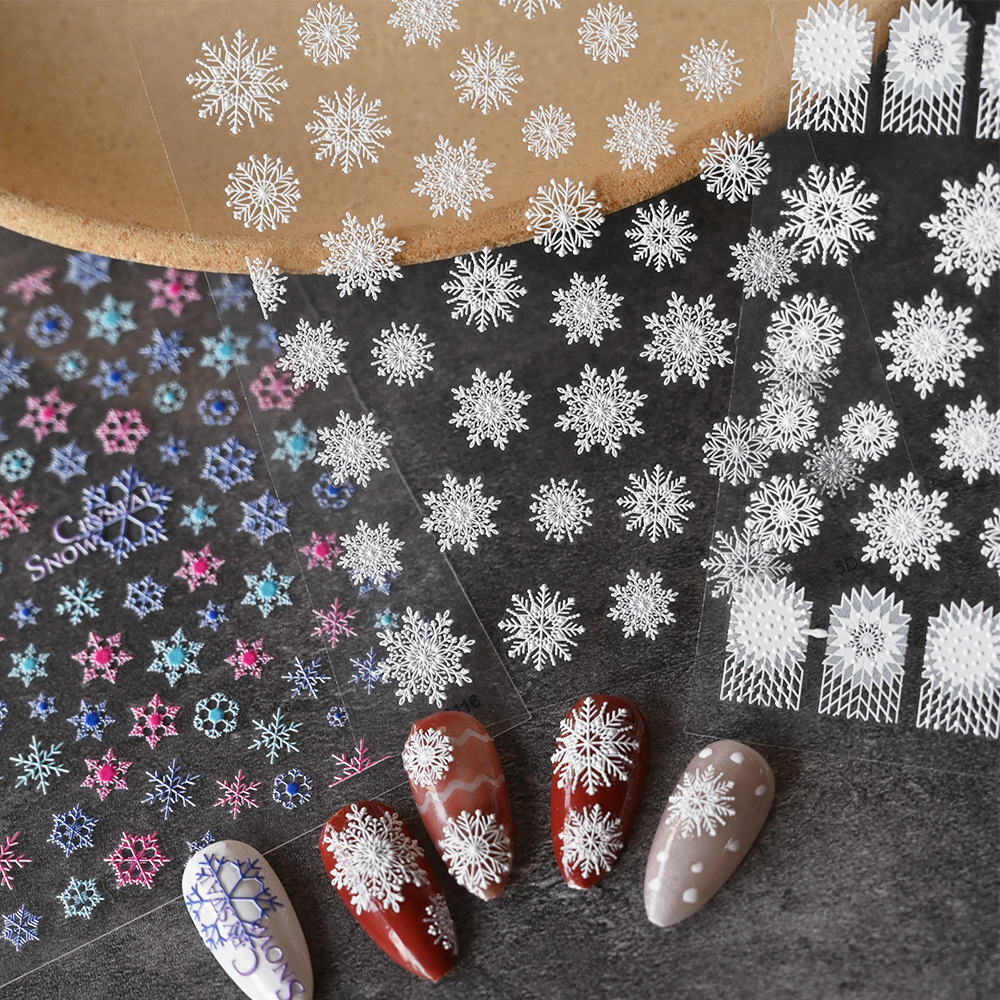 Christmas Nail Art Stickers | Laser Snowflake & Reindeer Nail Decals in Silver White, Festive Holiday Manicure Decorations, Winter Party Nail Art Set