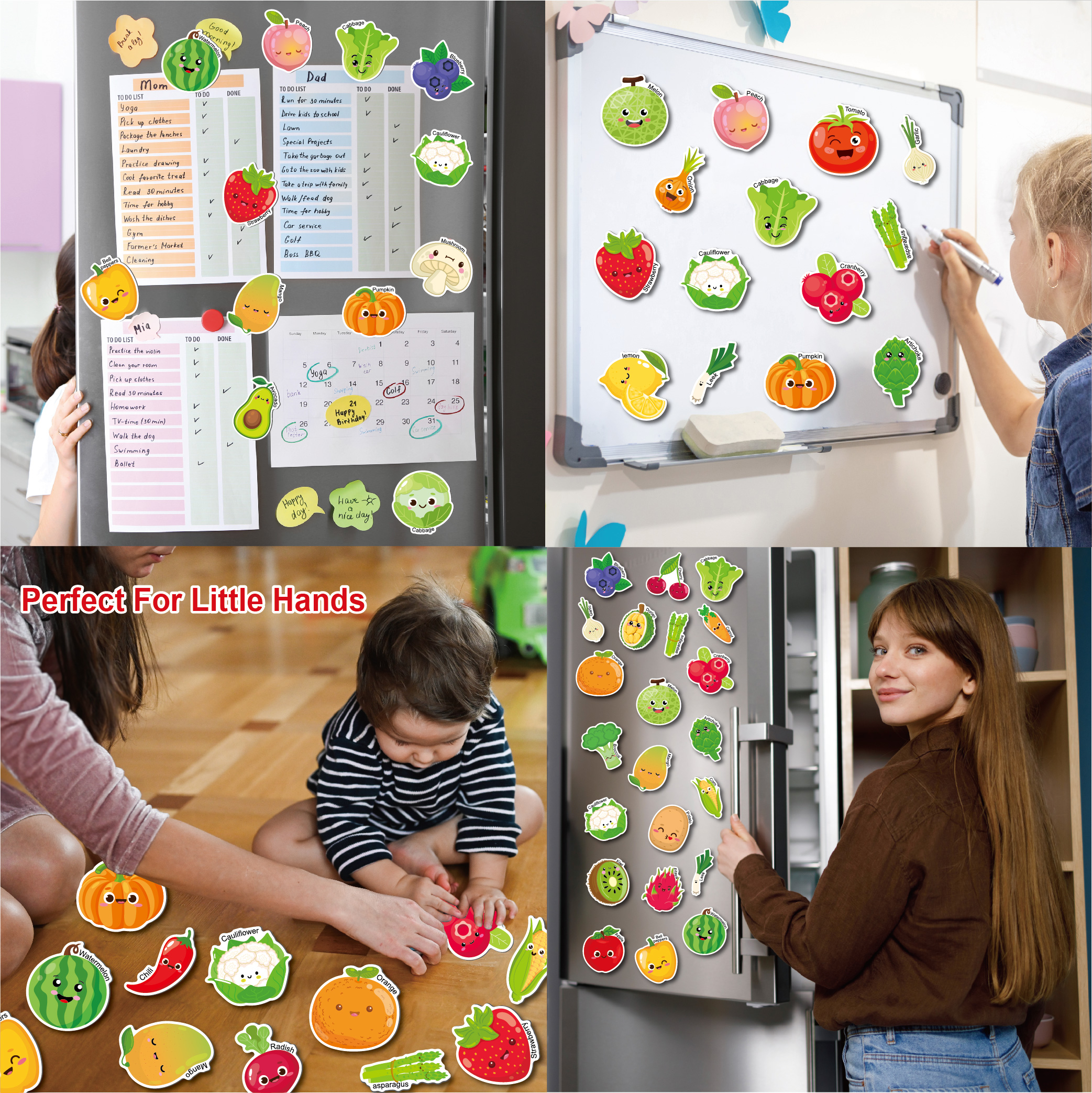 43-Piece Magnetic Fruits and Vegetables Fridge Magnets - Kids Educational Soft Magnetic Toy for Early Learning, Fruit Vegetable Recognition & Preschool Language Development