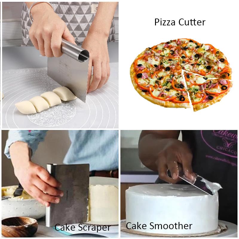 6-in-1 Stainless Steel Kitchen Multi-Tool: Heavy Duty Scraper, Dough Cutter, Vegetable Chopper, Pizza Slicer with Built-in Scale | Ergonomic Non-Slip Grip for Easy Cleaning & Space Saving