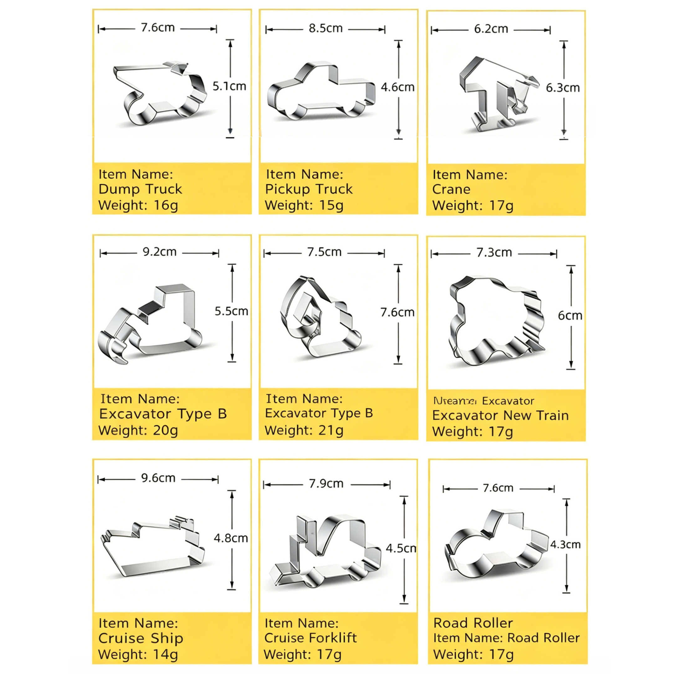 Stainless Steel Cookie Cutters, Kids' Vehicle & Transportation Shapes for Baking & Cake Decorating