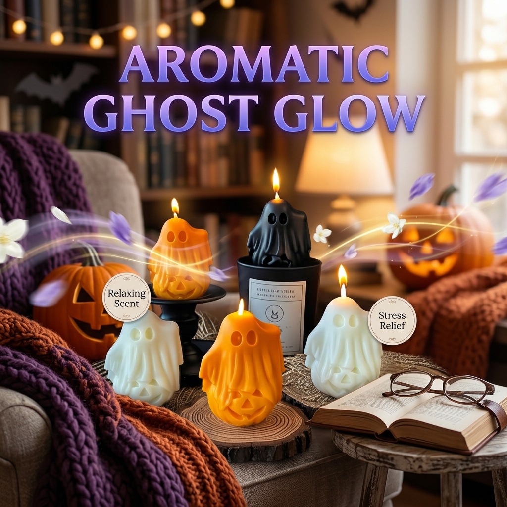 [Copy]Halloween Ghost Shaped Scented Candle, Spooky Handmade Soy Wax Candle for Home Decor Holiday Gift