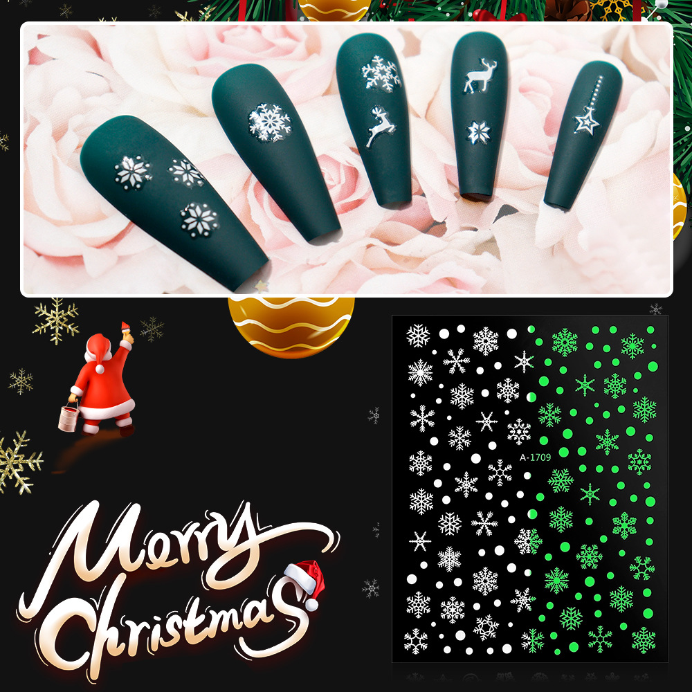Christmas Nail Art Stickers | Laser Snowflake & Reindeer Nail Decals in Silver White, Festive Holiday Manicure Decorations, Winter Party Nail Art Set