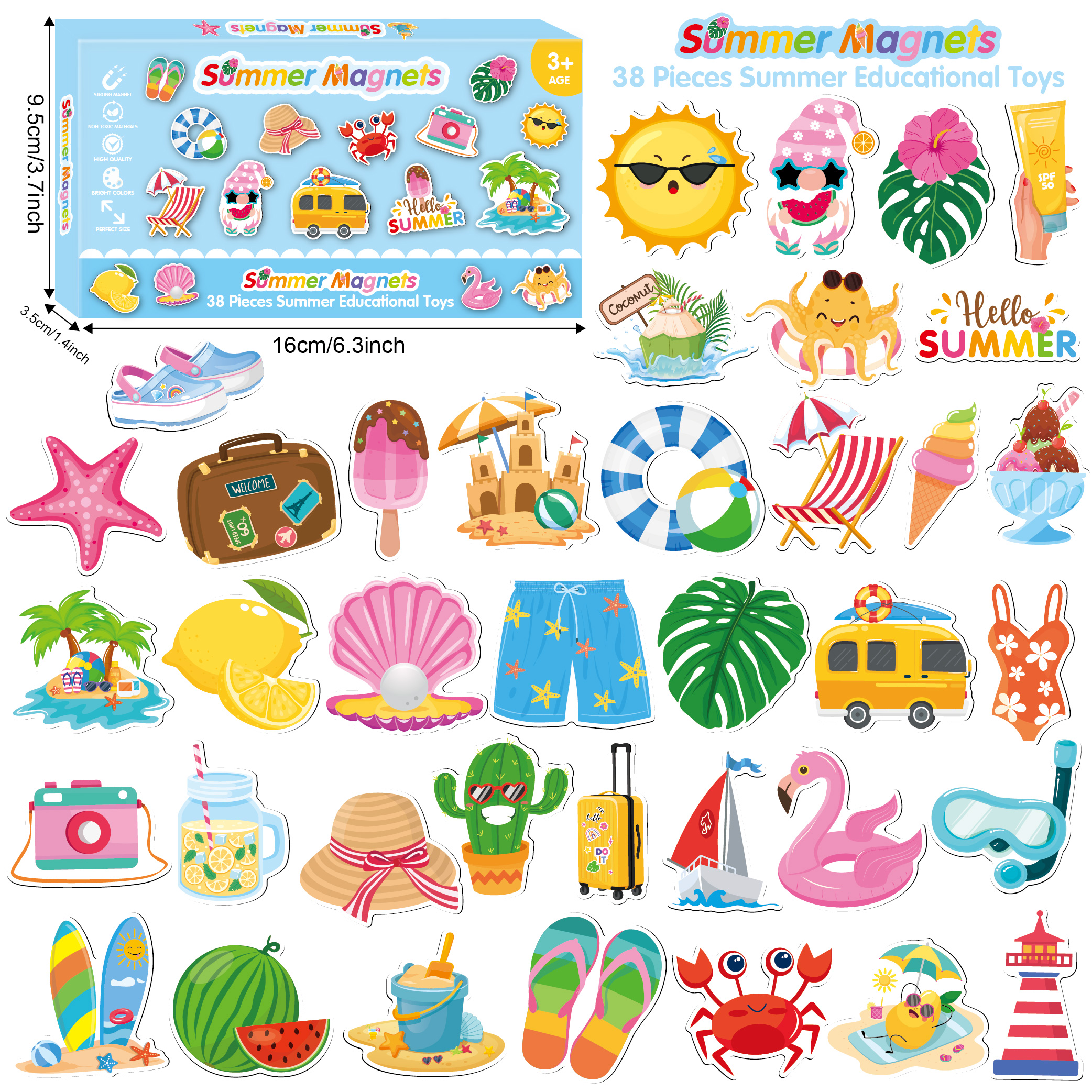 Summer Beach Magnetic Decor Set | Soft Fridge Magnets with Coastal Designs, Vibrant Vacation Theme Stickers for Refrigerator & Metal Surfaces