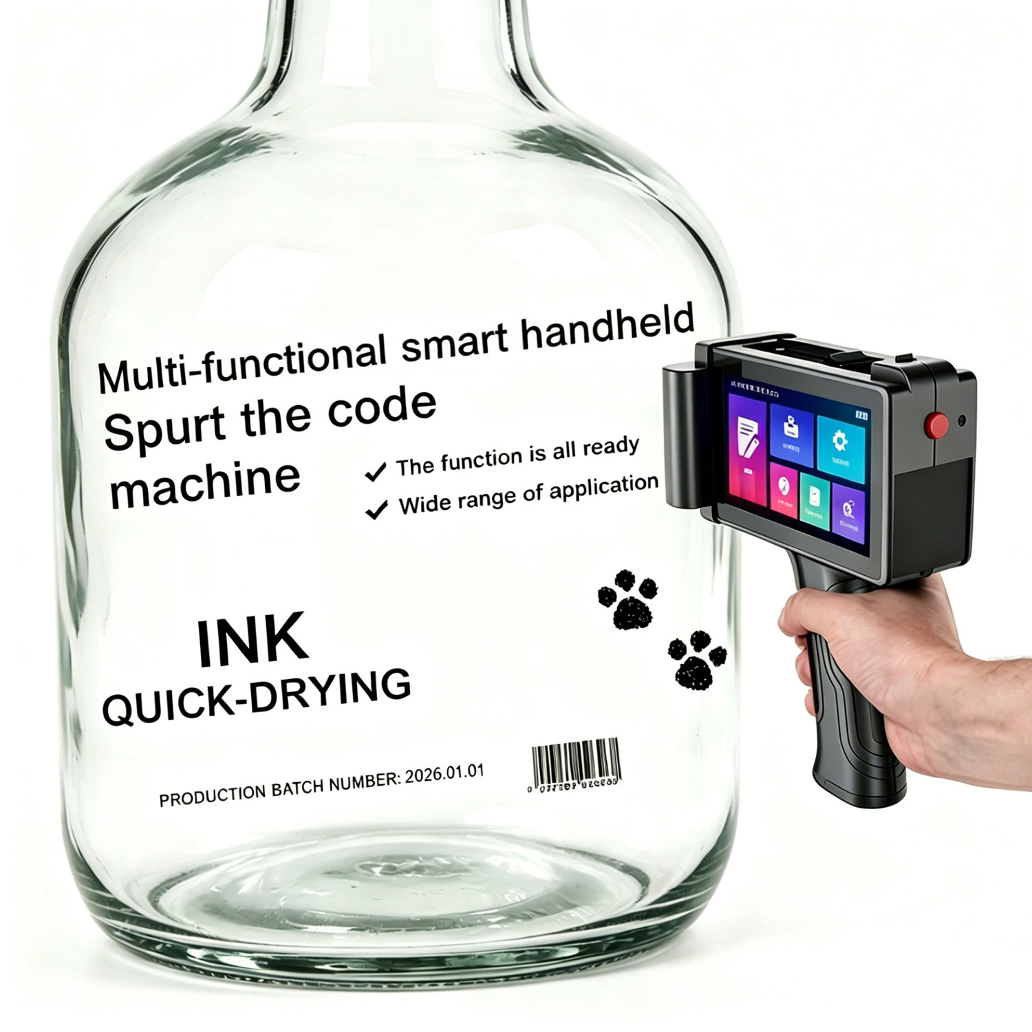 Handheld Intelligent High Resolution Inkjet Printer, Portable Coding Marking Machine for Date Barcode Logo Printing