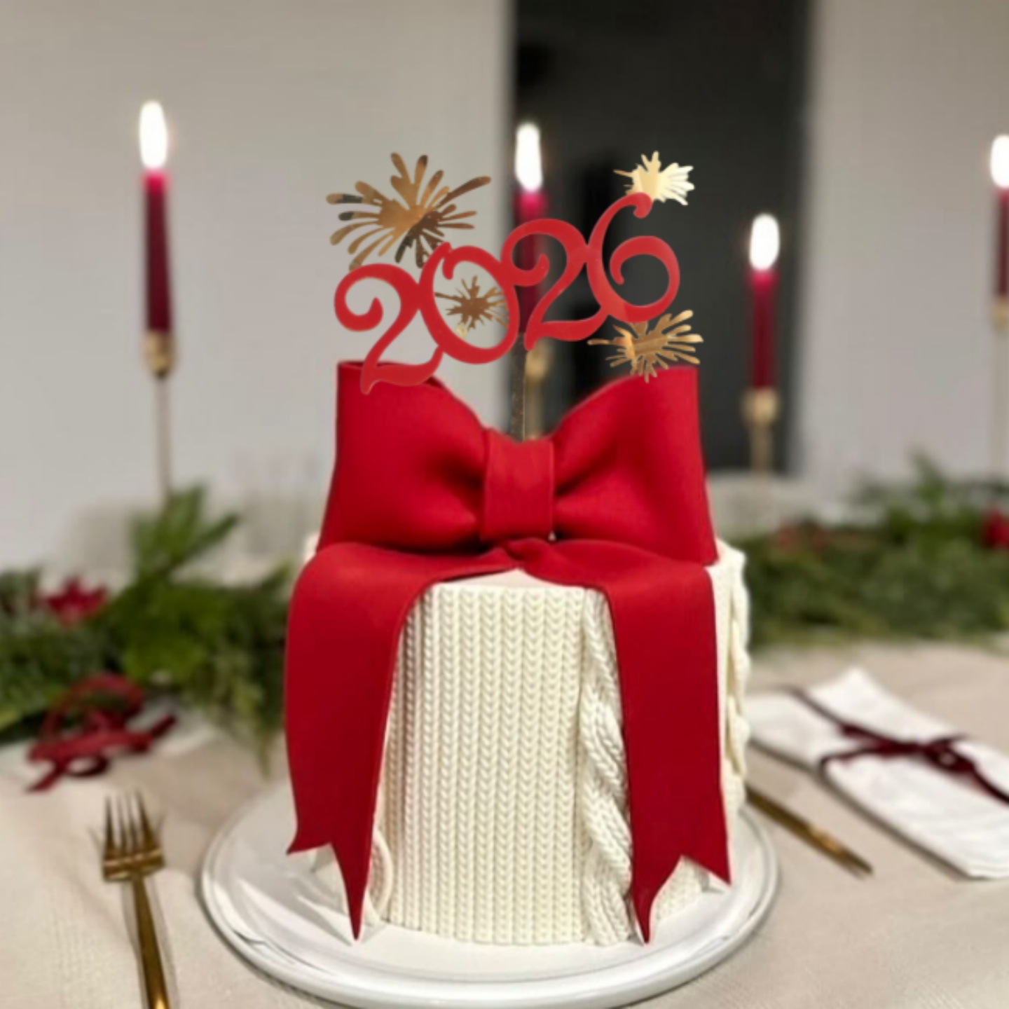 2026 New Year Acrylic Cake Toppers - "Happy New Year" Themed Decorations for New Year Party Cakes