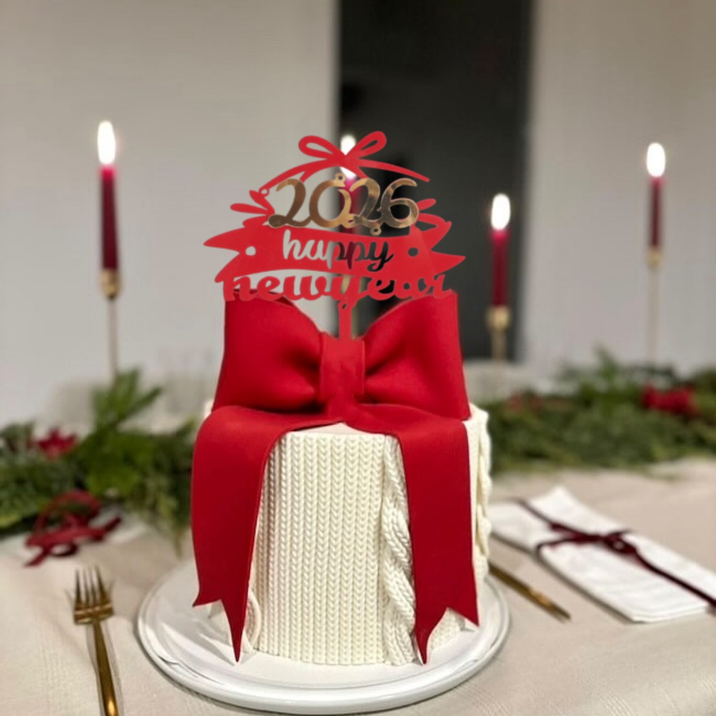 2026 New Year Acrylic Cake Toppers - "Happy New Year" Themed Decorations for New Year Party Cakes