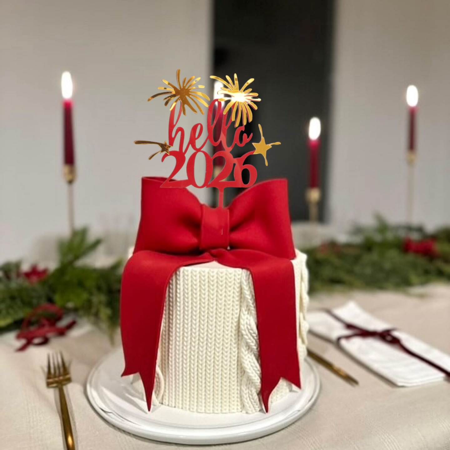 2026 New Year Acrylic Cake Toppers - "Happy New Year" Themed Decorations for New Year Party Cakes