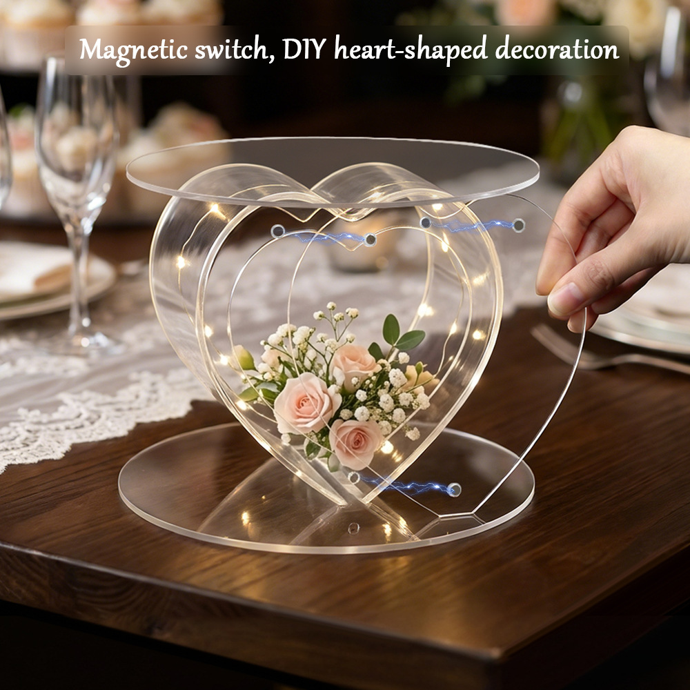 Clear Acrylic Heart Cake Stand, Magnetic Design Tiered Cake Display Stand with Hollow Heart Compartment for Wedding, Birthday, Party, Dessert Table Decoration