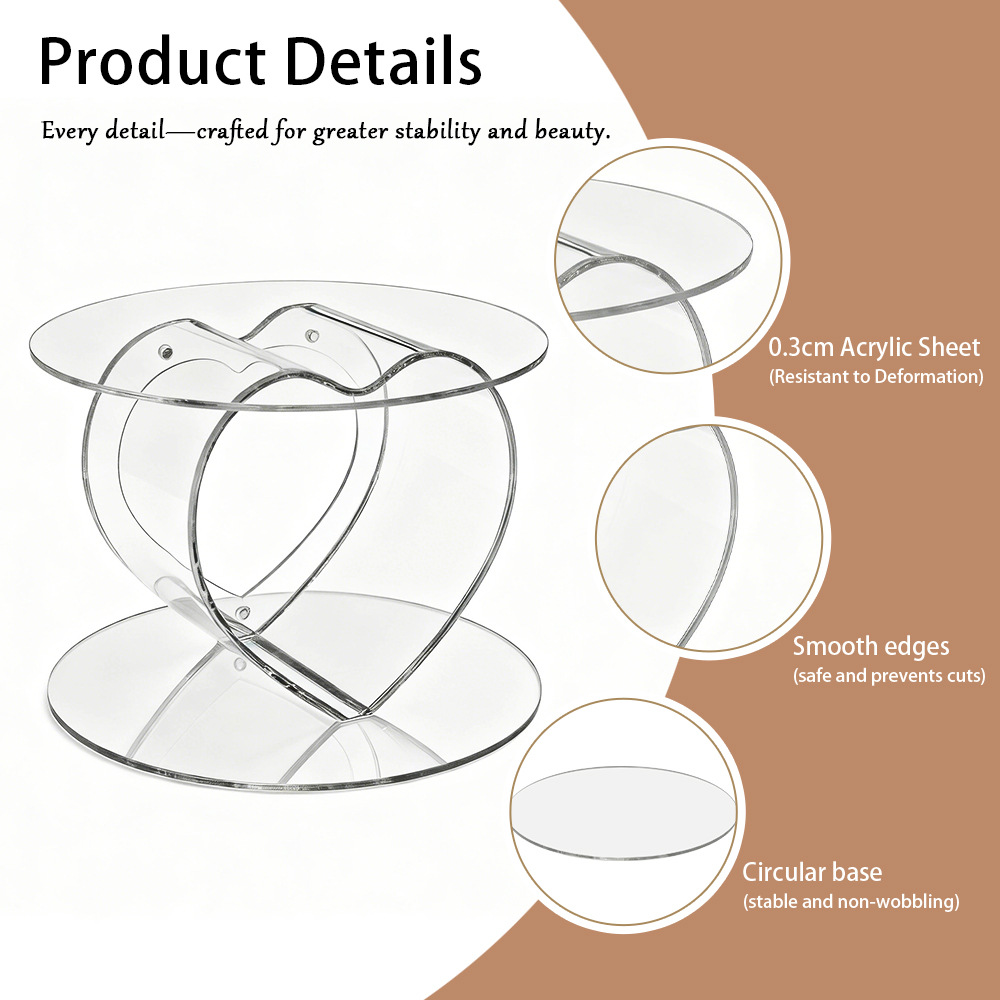 Clear Acrylic Heart Cake Stand, Magnetic Design Tiered Cake Display Stand with Hollow Heart Compartment for Wedding, Birthday, Party, Dessert Table Decoration