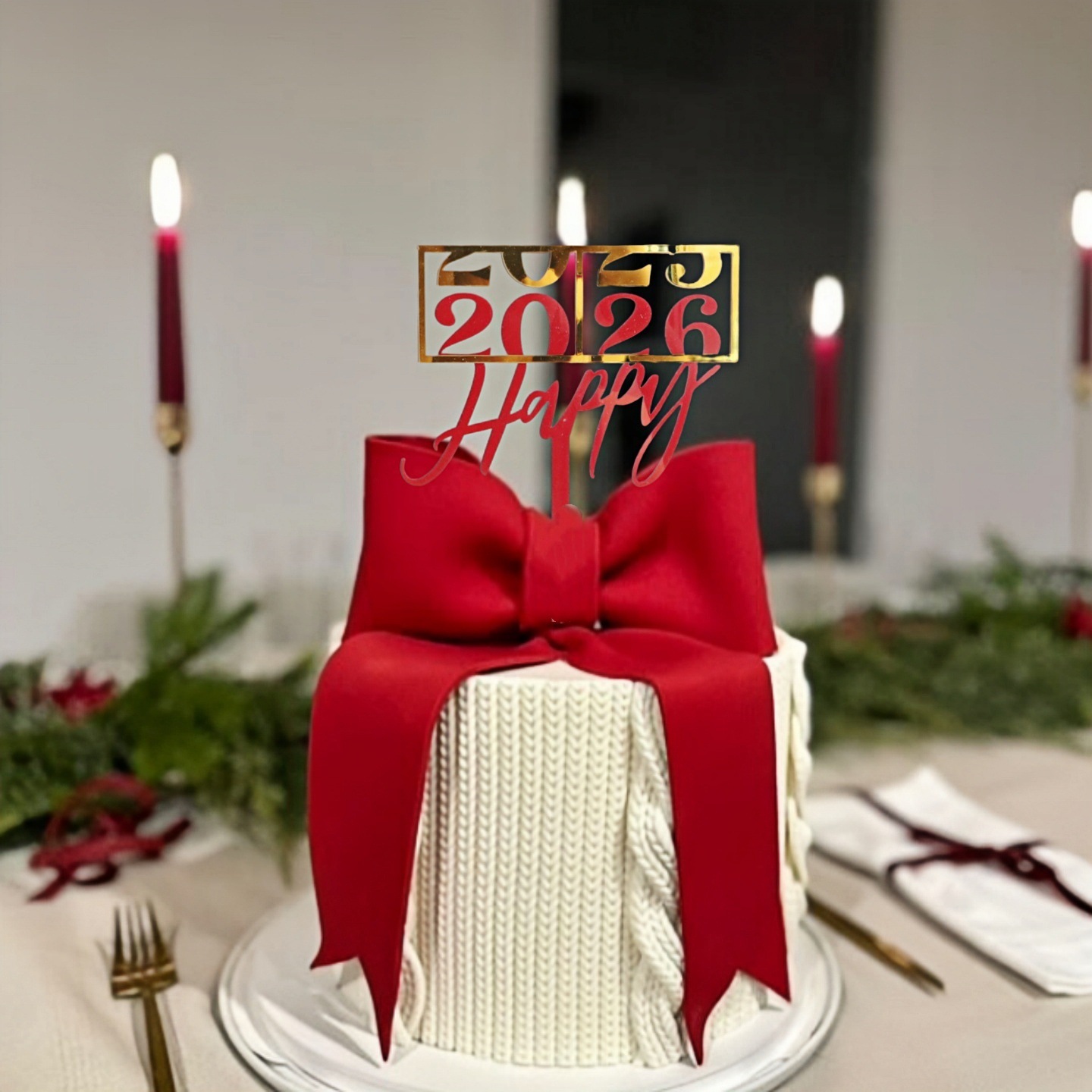 2026 New Year Acrylic Cake Toppers - "Happy New Year" Themed Decorations for New Year Party Cakes