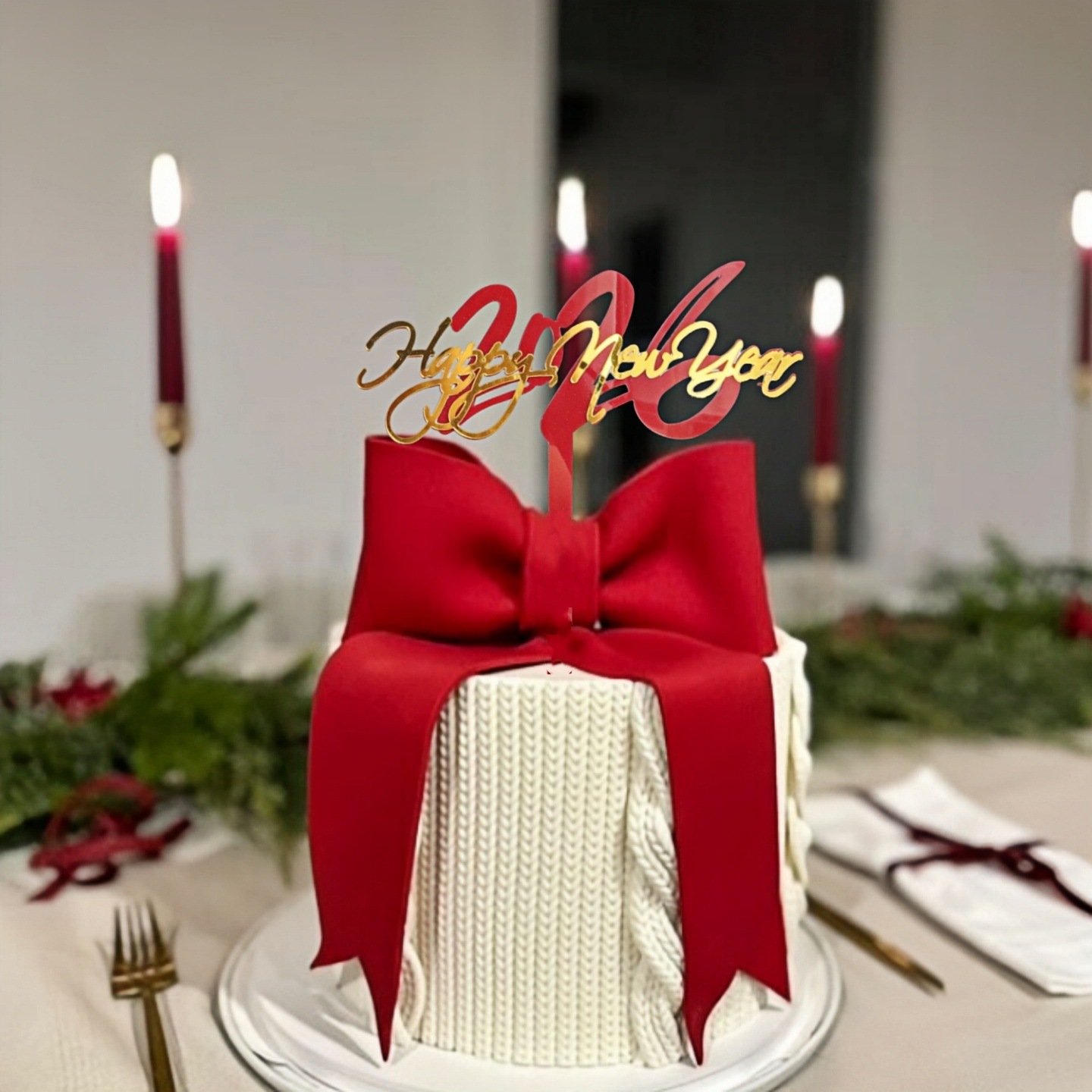 2026 New Year Acrylic Cake Toppers - "Happy New Year" Themed Decorations for New Year Party Cakes