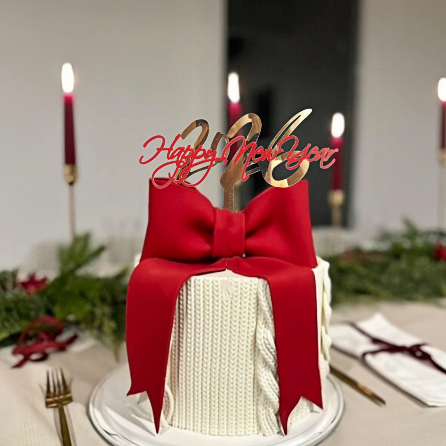 2026 New Year Acrylic Cake Toppers - "Happy New Year" Themed Decorations for New Year Party Cakes