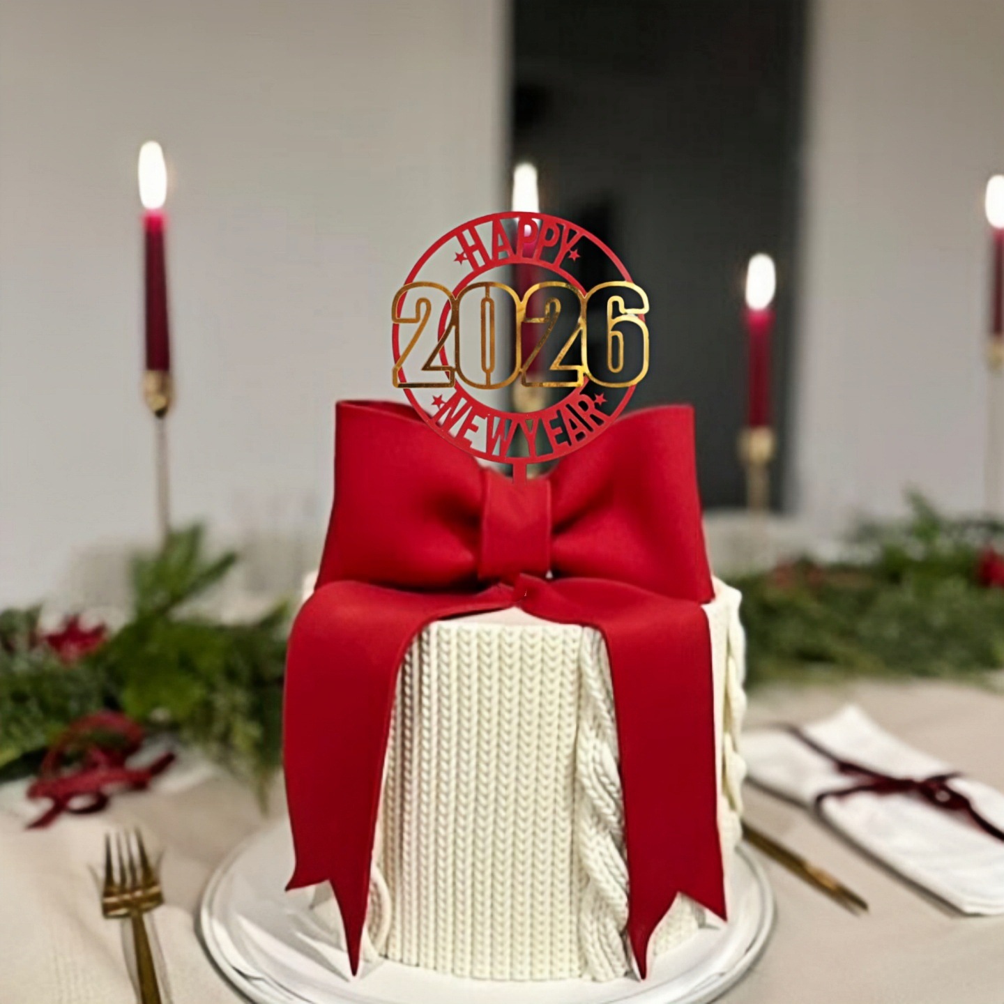2026 New Year Acrylic Cake Toppers - "Happy New Year" Themed Decorations for New Year Party Cakes