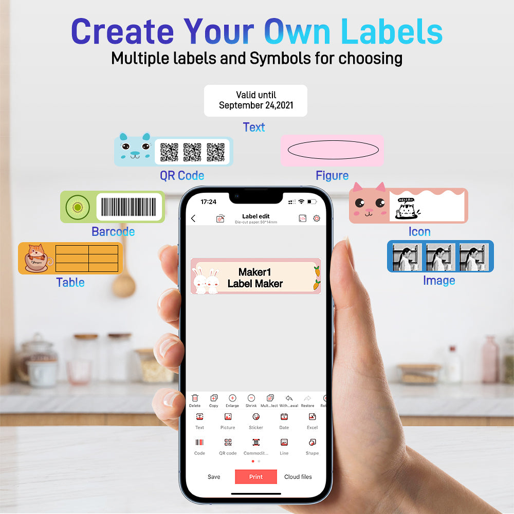 M1 Bluetooth Mini Label Printer with Tape – Portable Thermal Sticker Machine for Organizing, Includes 1 Roll